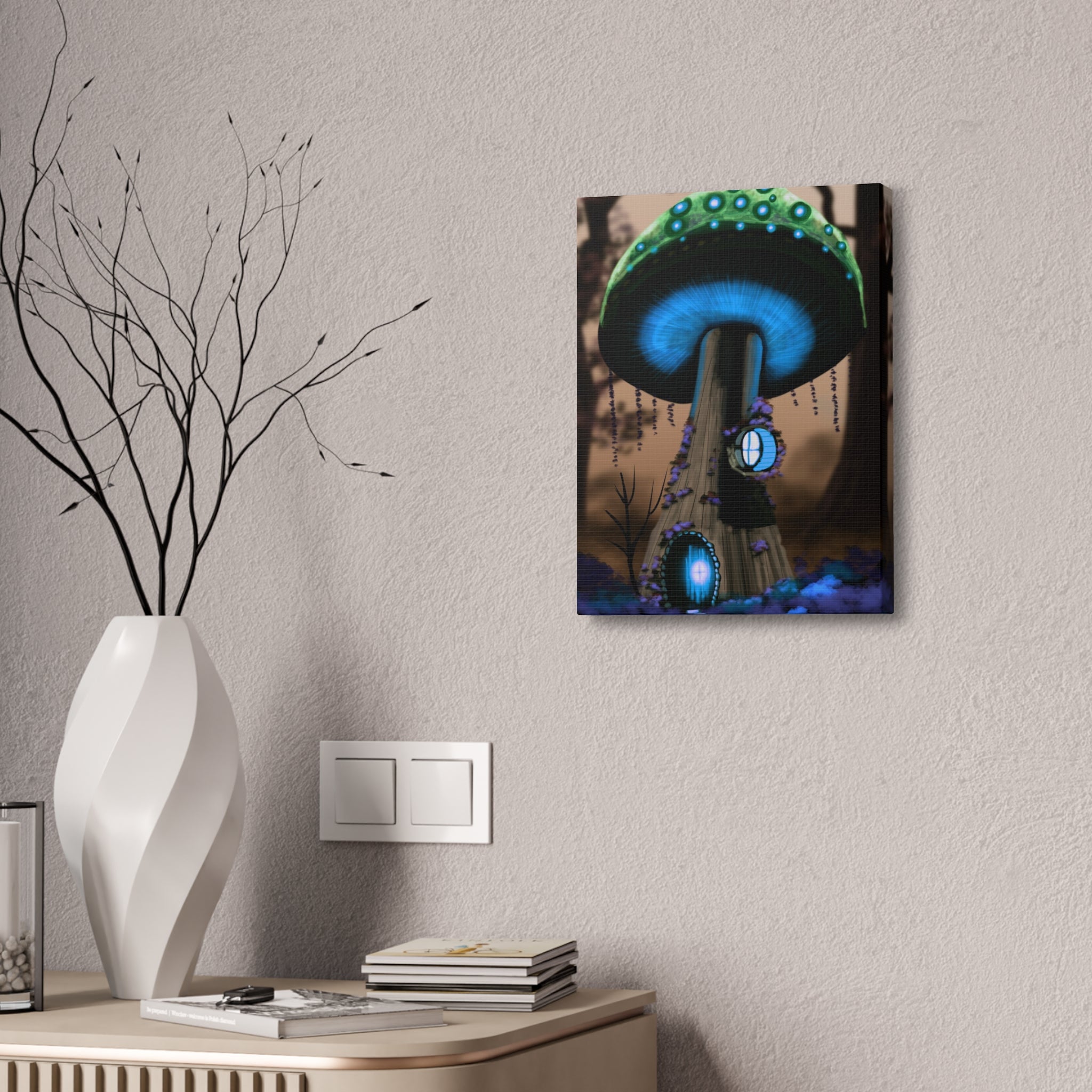 Mushroom House Canvas Print — Fantasy Woodland Wall Art