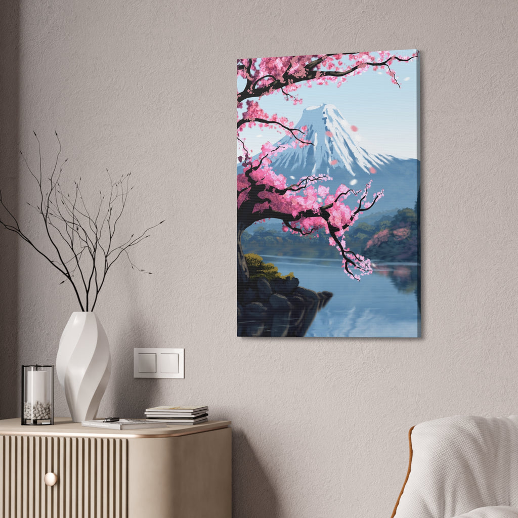 Canvas: Japanese Cherry Blossom Mount Fuji Stretched Wall Art