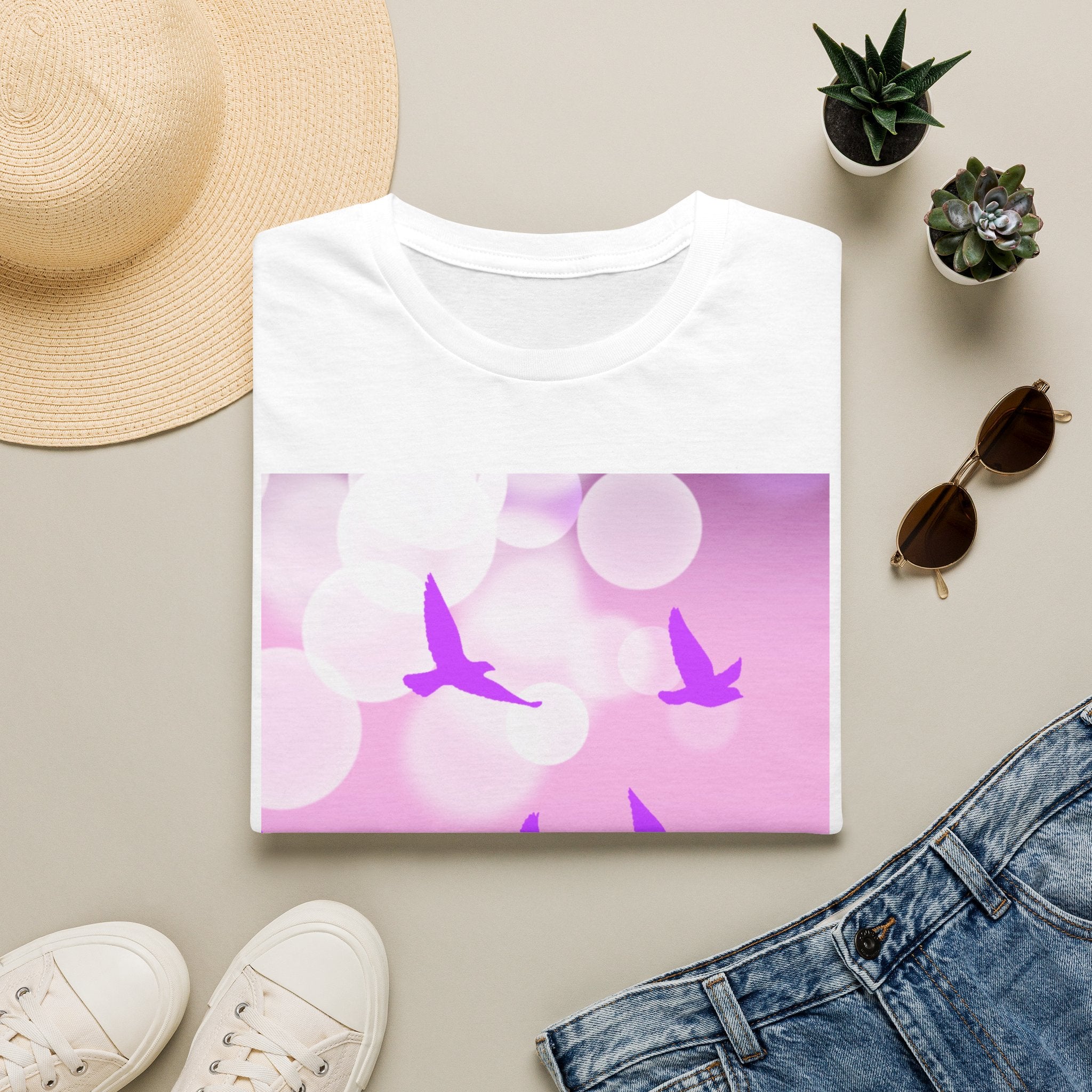 T-Shirt — "Believe in Yourself, You are Amazing" Pink Bokeh Bird Graphic
