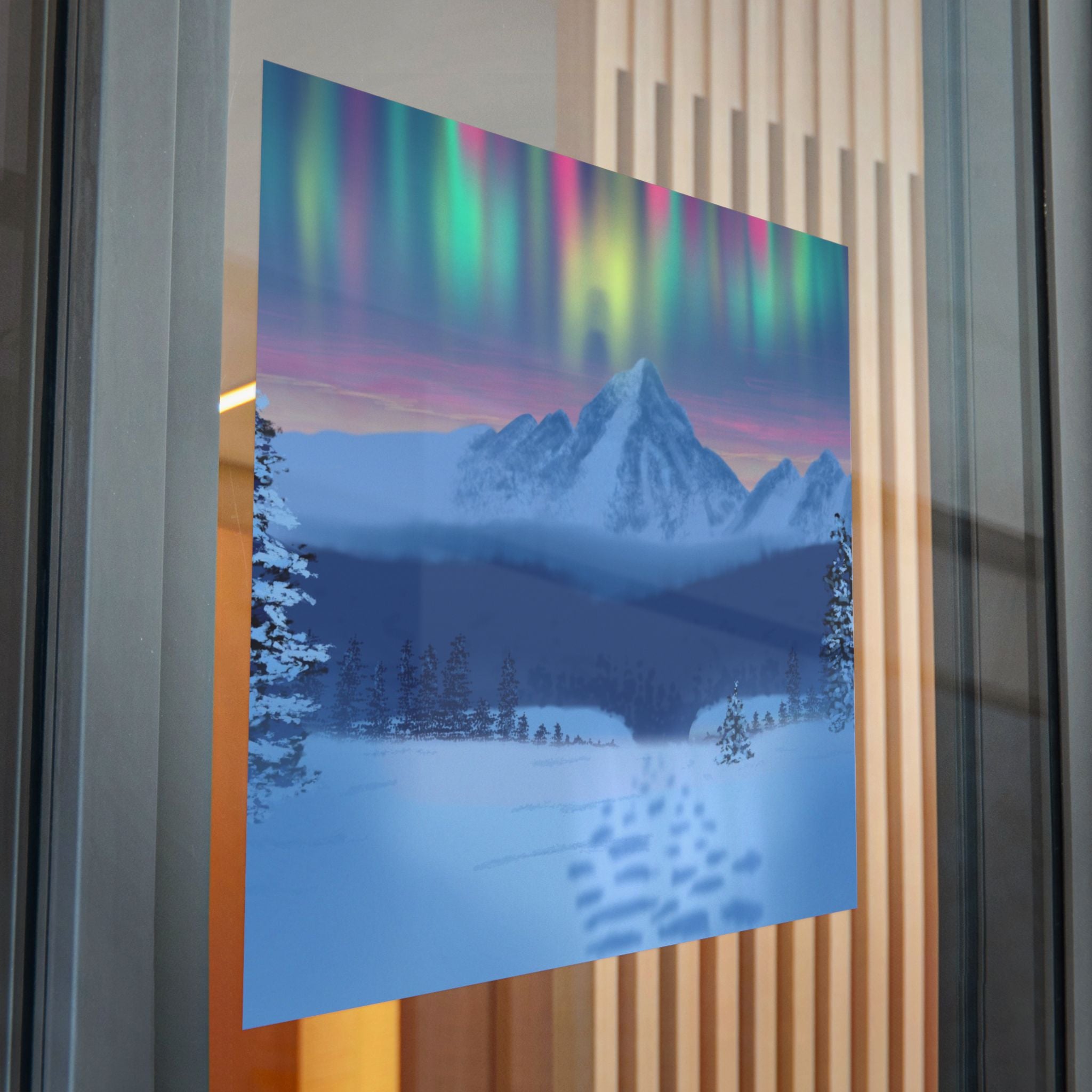 Aurora Mountain Die-Cut Sticker — Winter Snowscape Sticker