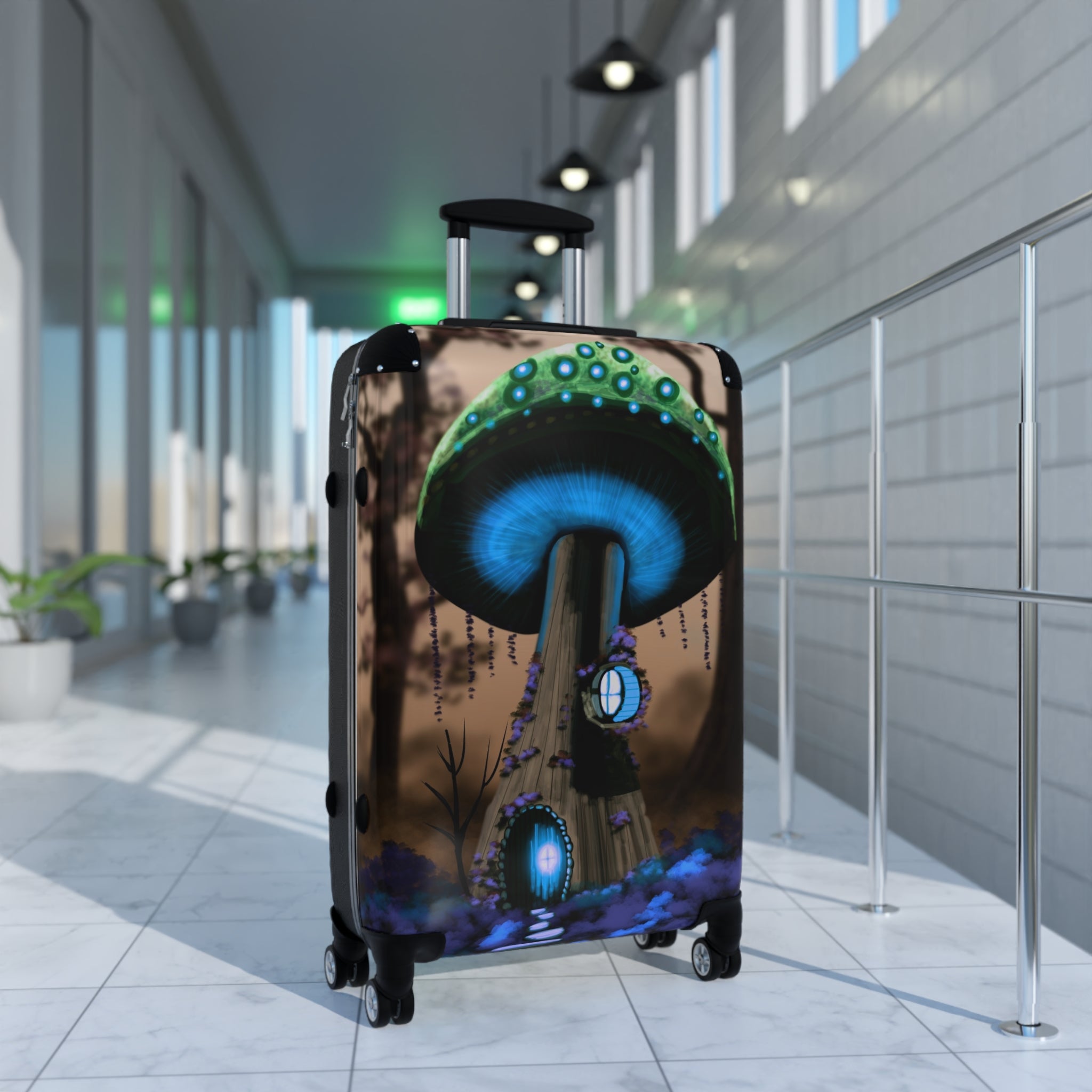 Glow Mushroom Suitcase — Fantasy Luggage with Neon Fungi Design