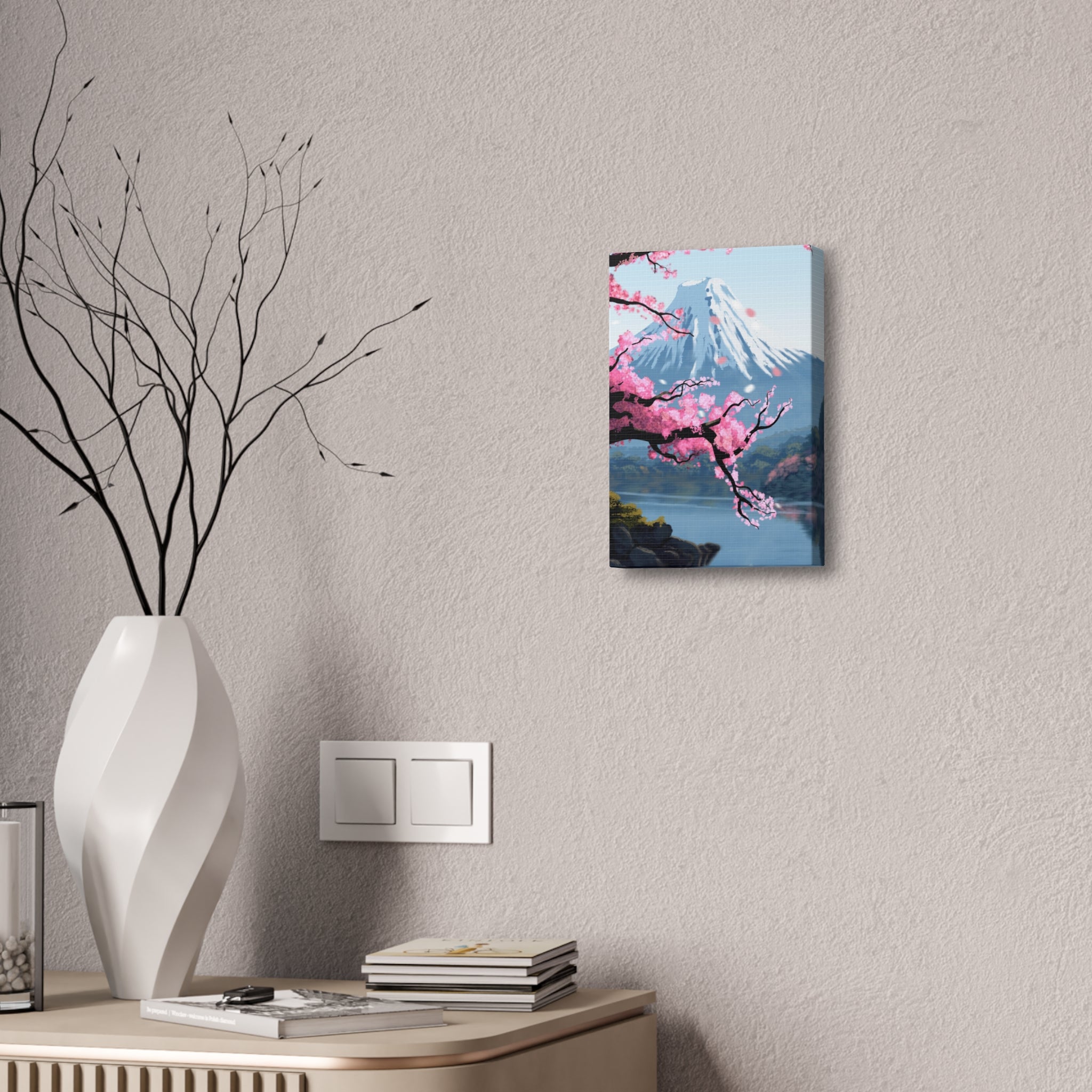 Canvas: Japanese Cherry Blossom Mount Fuji Stretched Wall Art