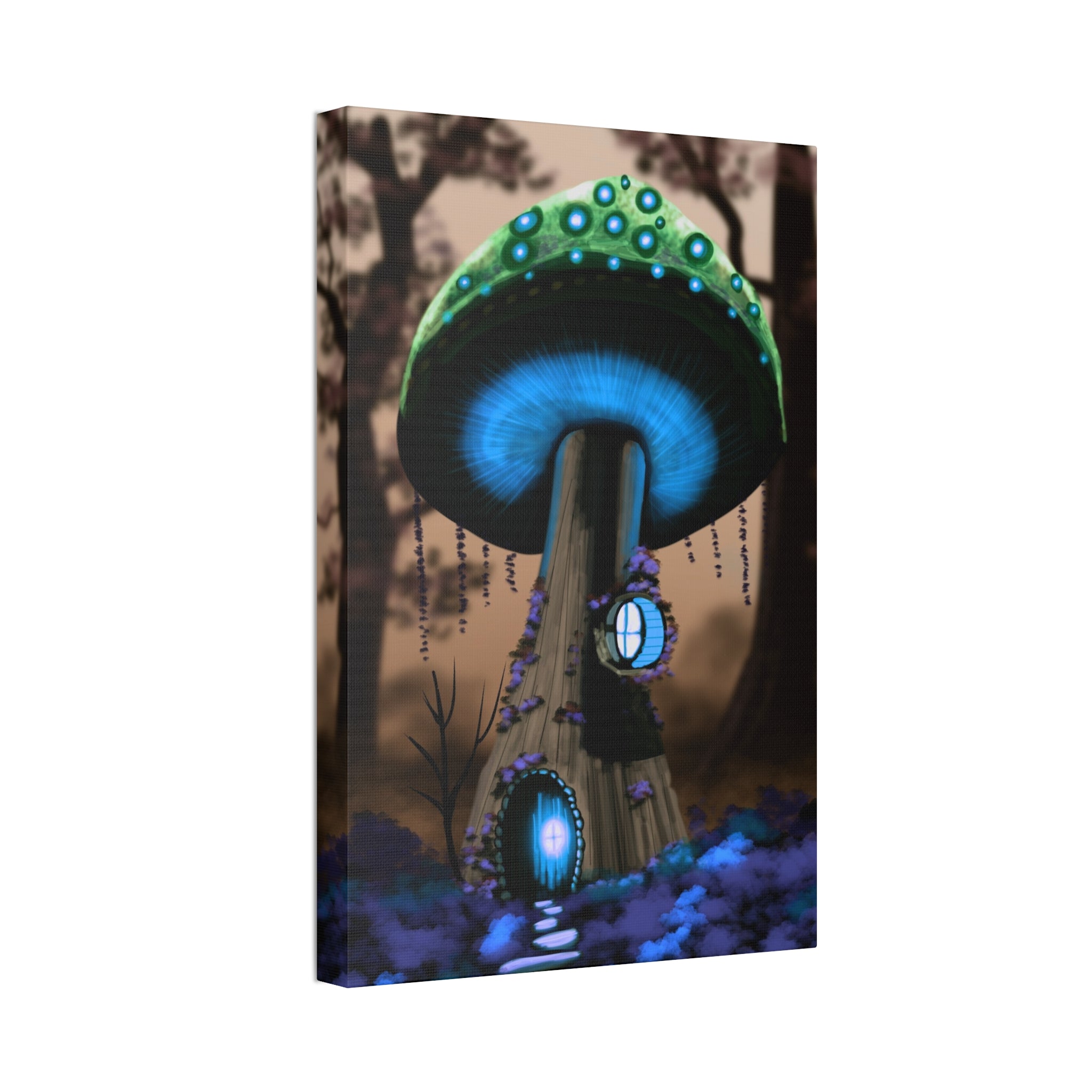 Mushroom House Canvas Print — Fantasy Woodland Wall Art