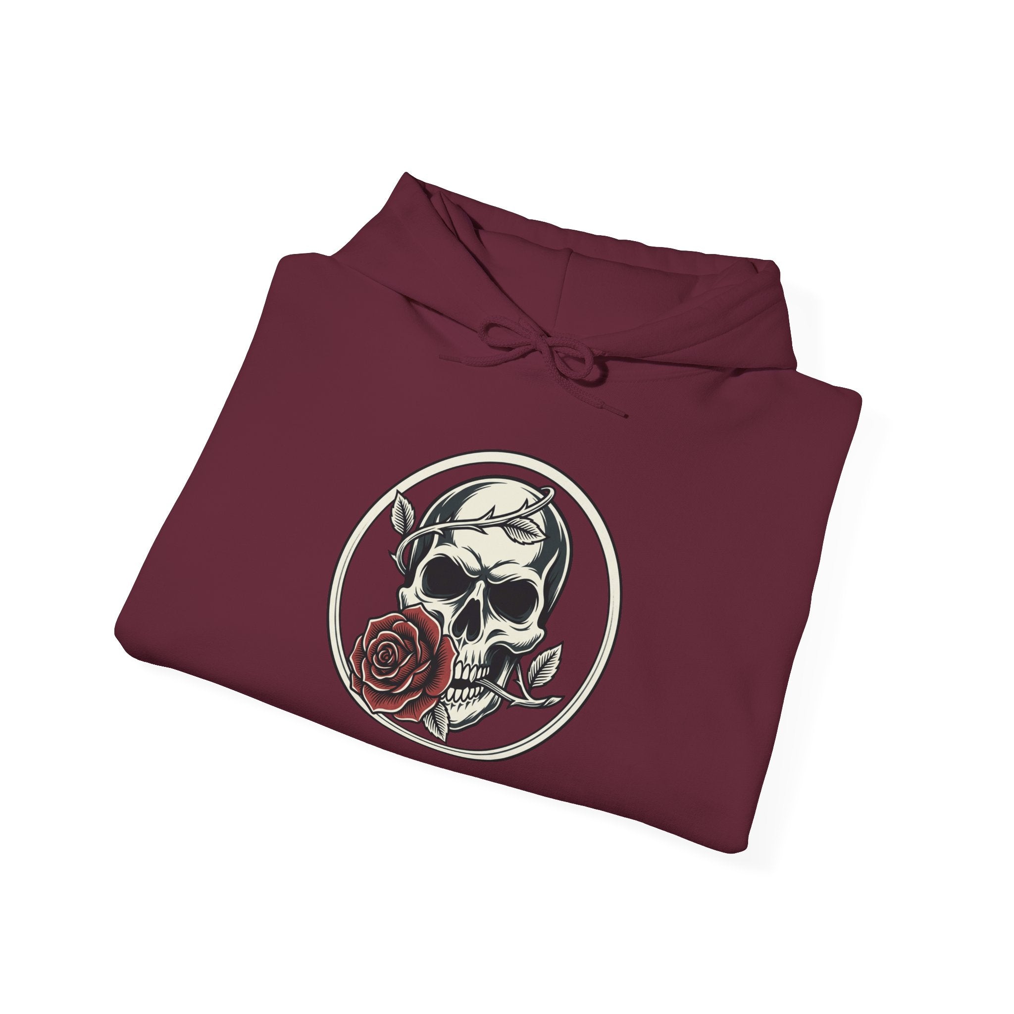 Skull & Rose Hoodie — Gothic Skull Rose Graphic Hooded Sweatshirt
