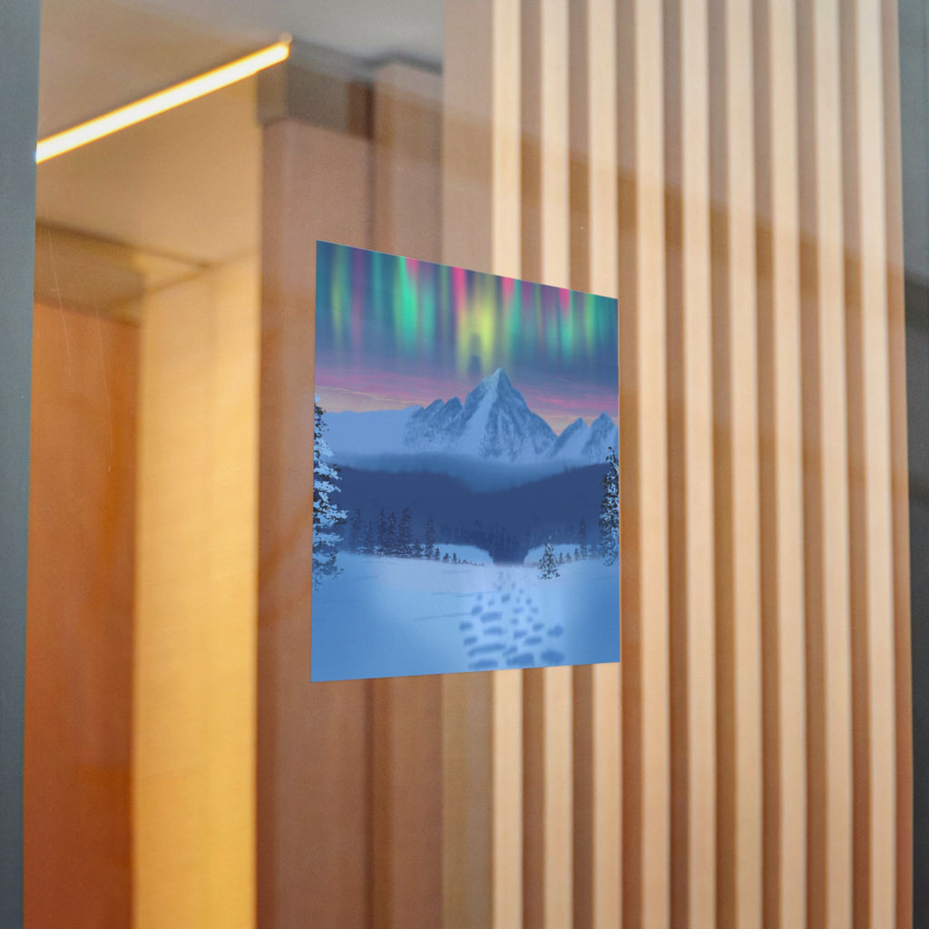 Aurora Mountain Die-Cut Sticker — Winter Snowscape Sticker