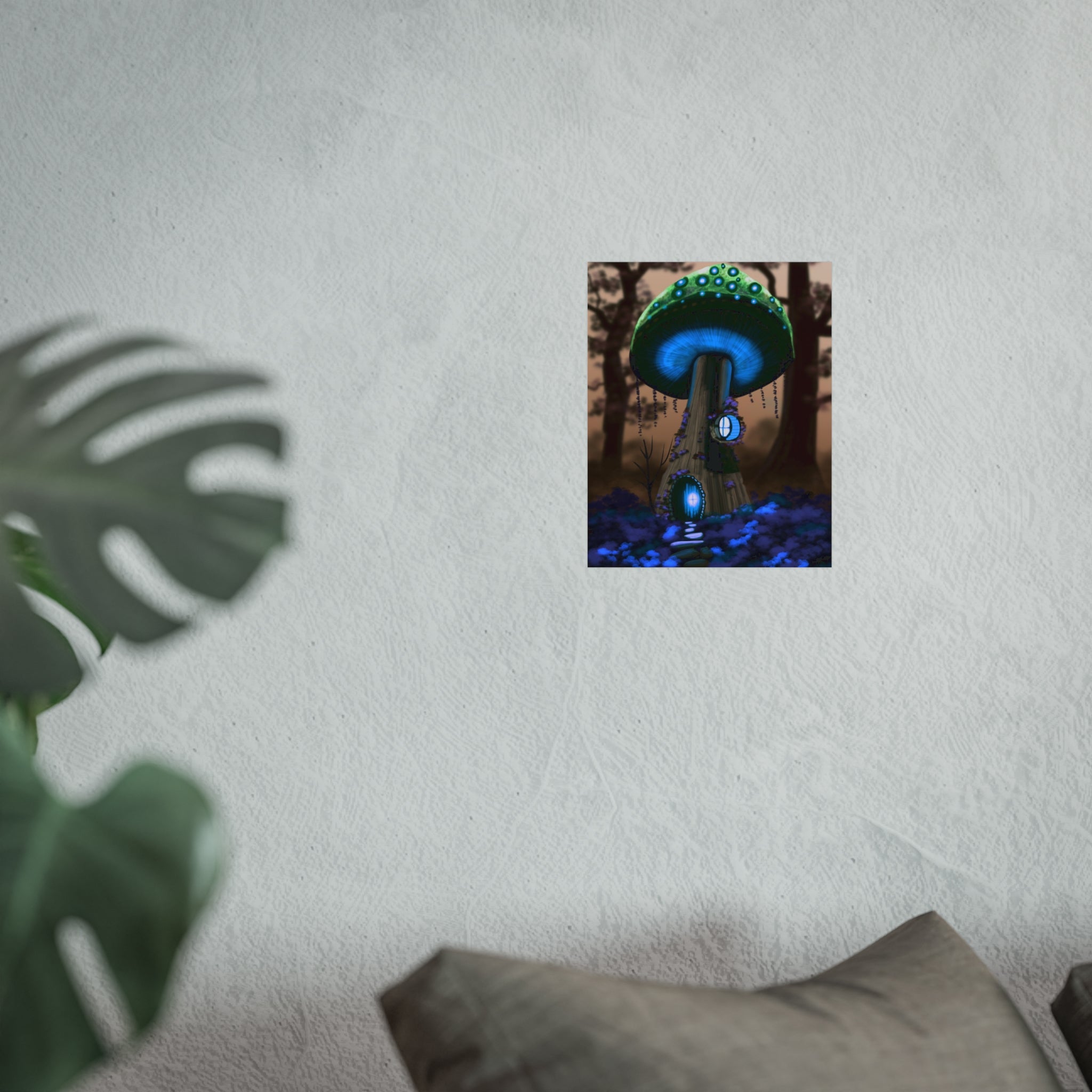 Blue Mushroom Fairy House Fine Art Poster