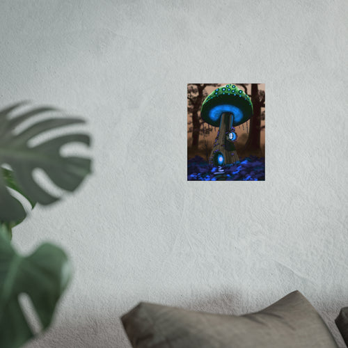 Blue Mushroom Fairy House Fine Art Poster