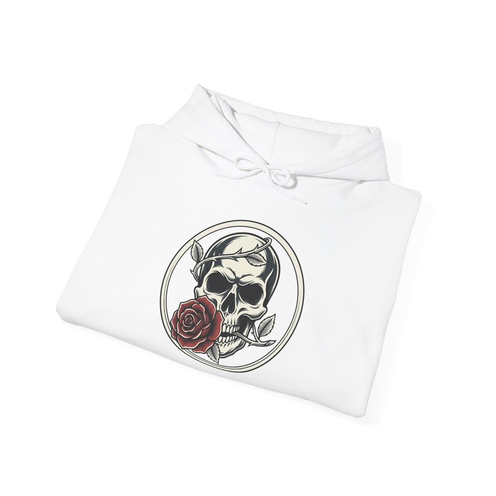 Skull & Rose Hoodie — Gothic Skull Rose Graphic Hooded Sweatshirt