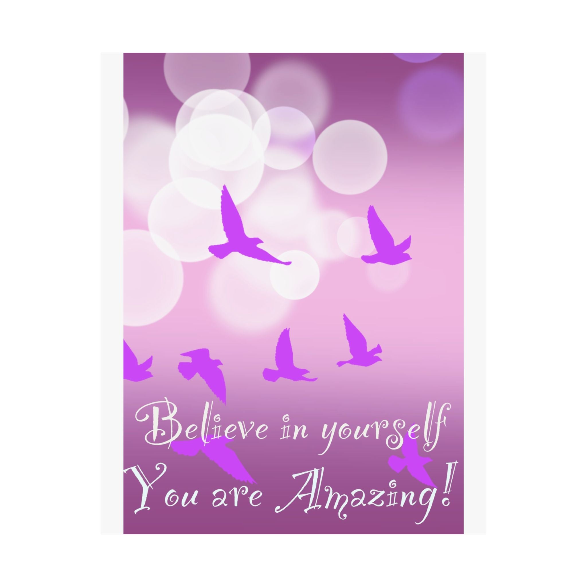 Believe in Yourself Inspirational Poster — Pink Birds Motivational Wall Art