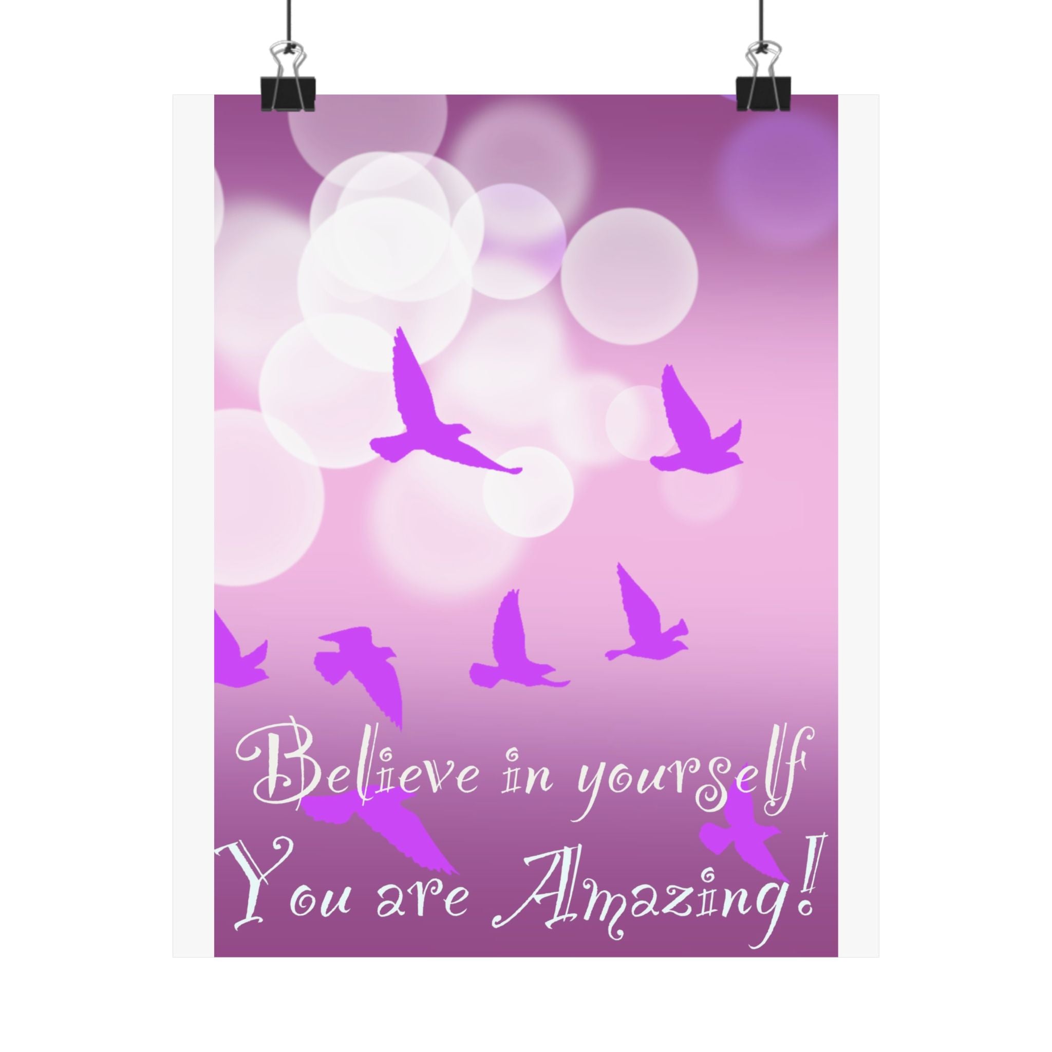 Believe in Yourself Inspirational Poster — Pink Birds Motivational Wall Art