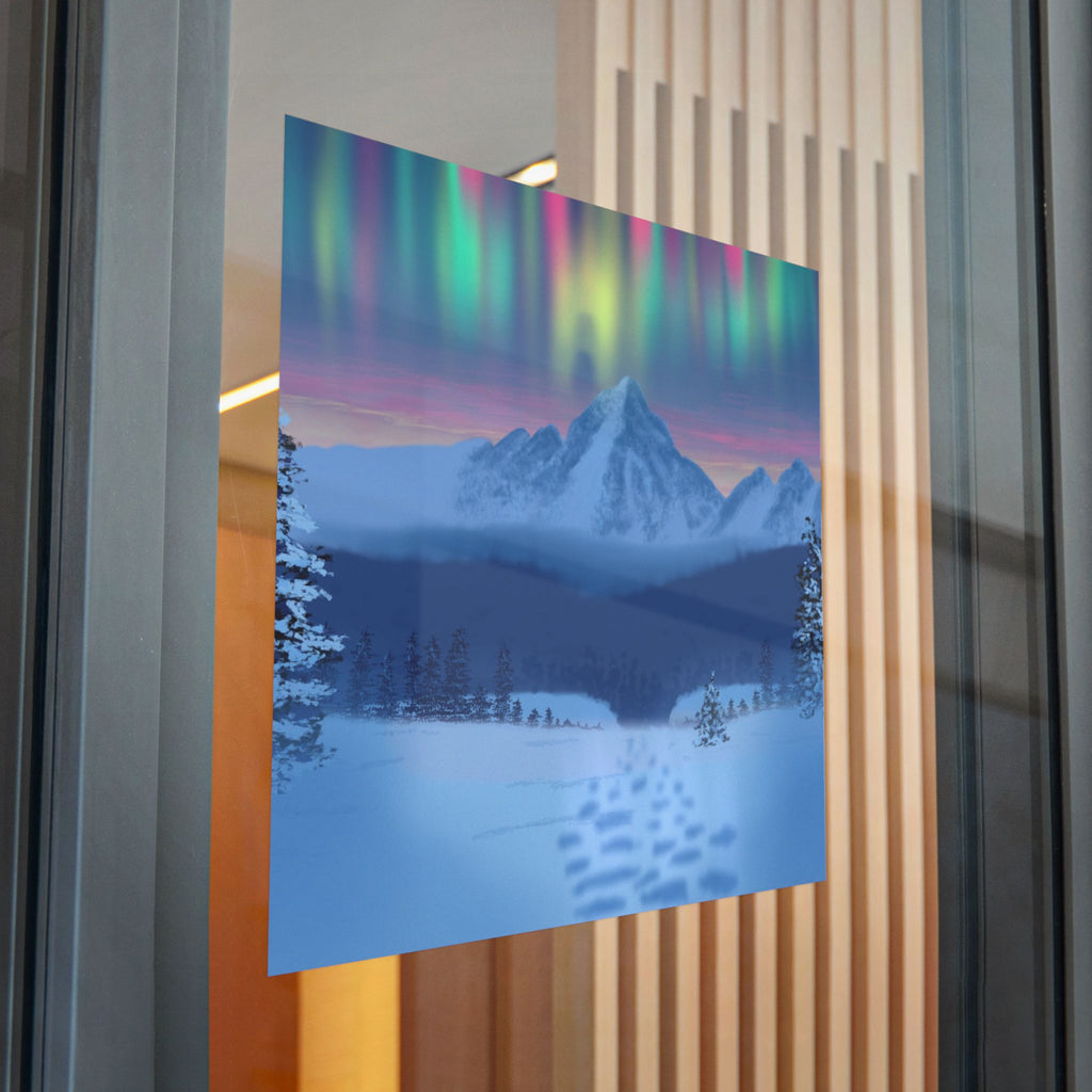 Aurora Mountain Die-Cut Sticker — Winter Snowscape Sticker