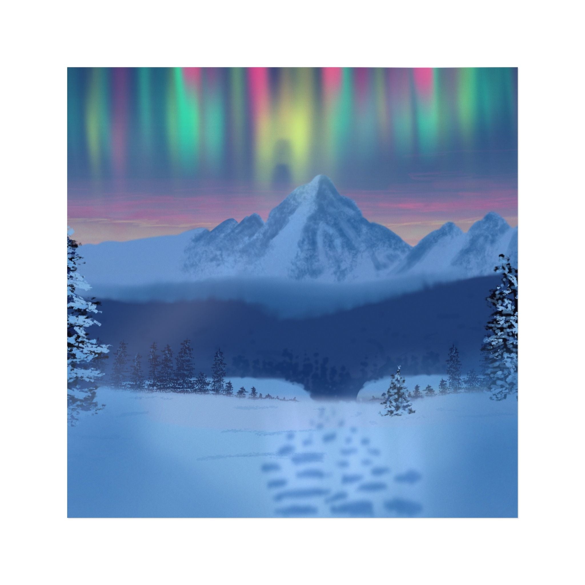 Aurora Mountain Die-Cut Sticker — Winter Snowscape Sticker