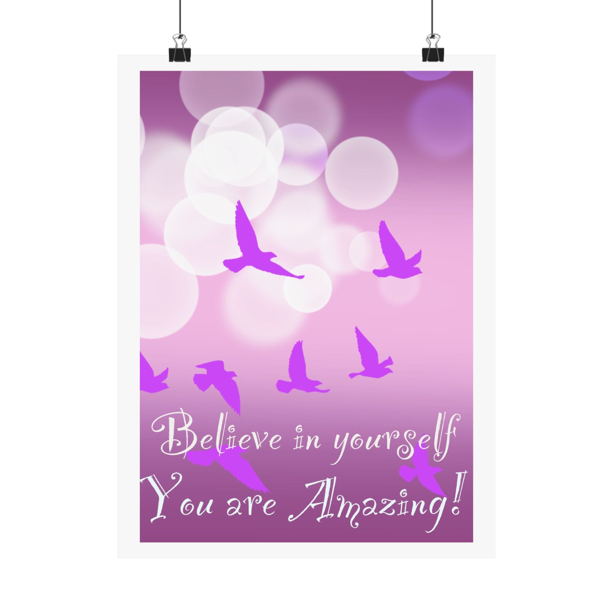 Believe in Yourself Inspirational Poster — Pink Birds Motivational Wall Art