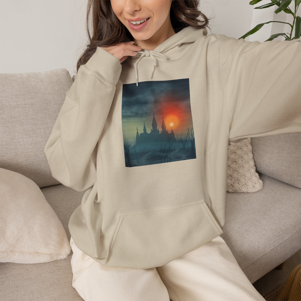Sunset Castle Hoodie — Atmospheric Fantasy Landscape Sweatshirt