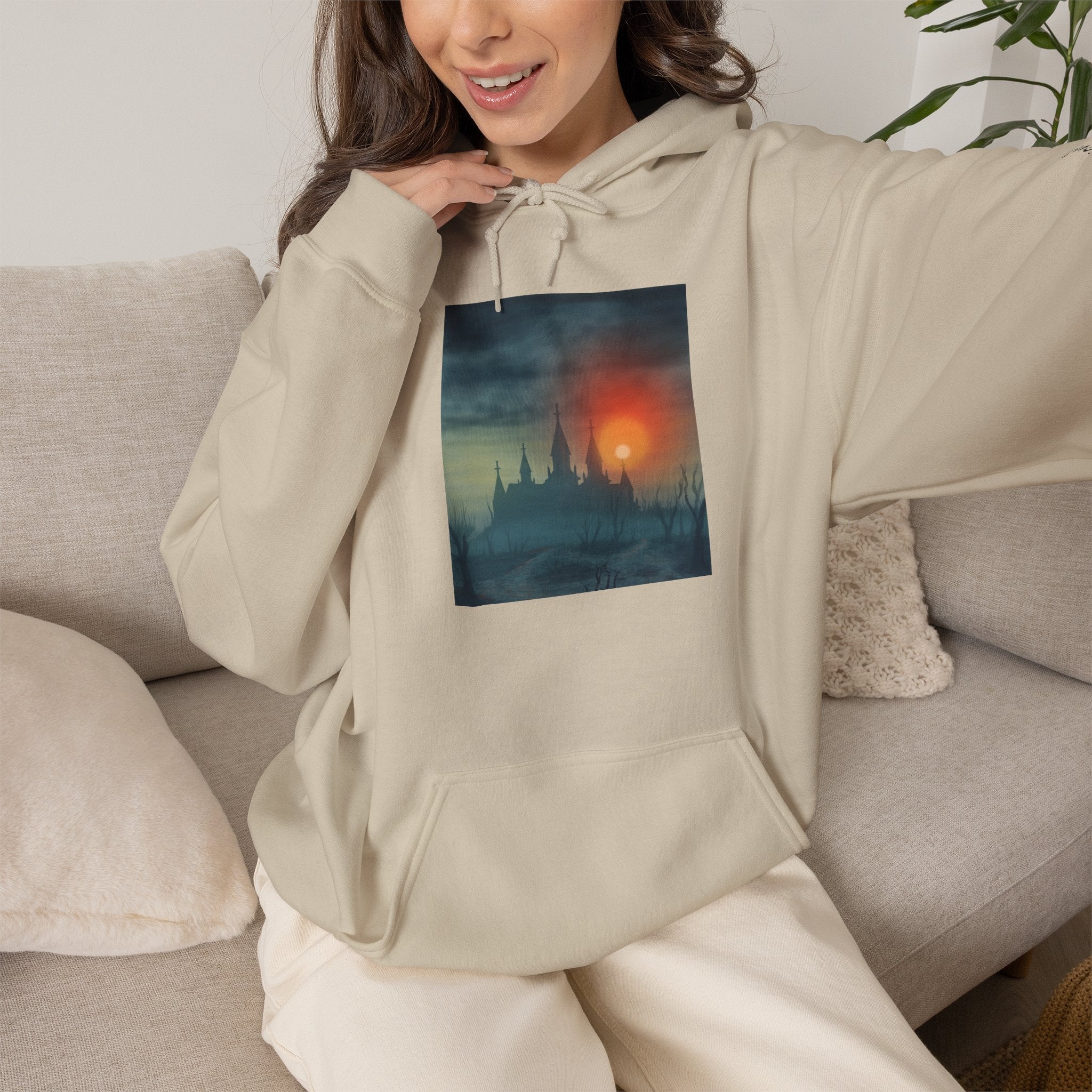Sunset Castle Hoodie — Atmospheric Fantasy Landscape Sweatshirt