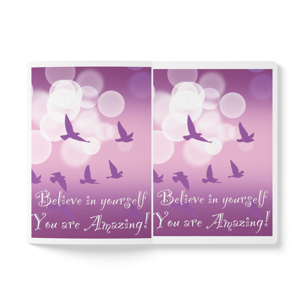 Inspirational Softcover Journal — "Believe in Yourself, You Are Amazing" (Purple Birds)