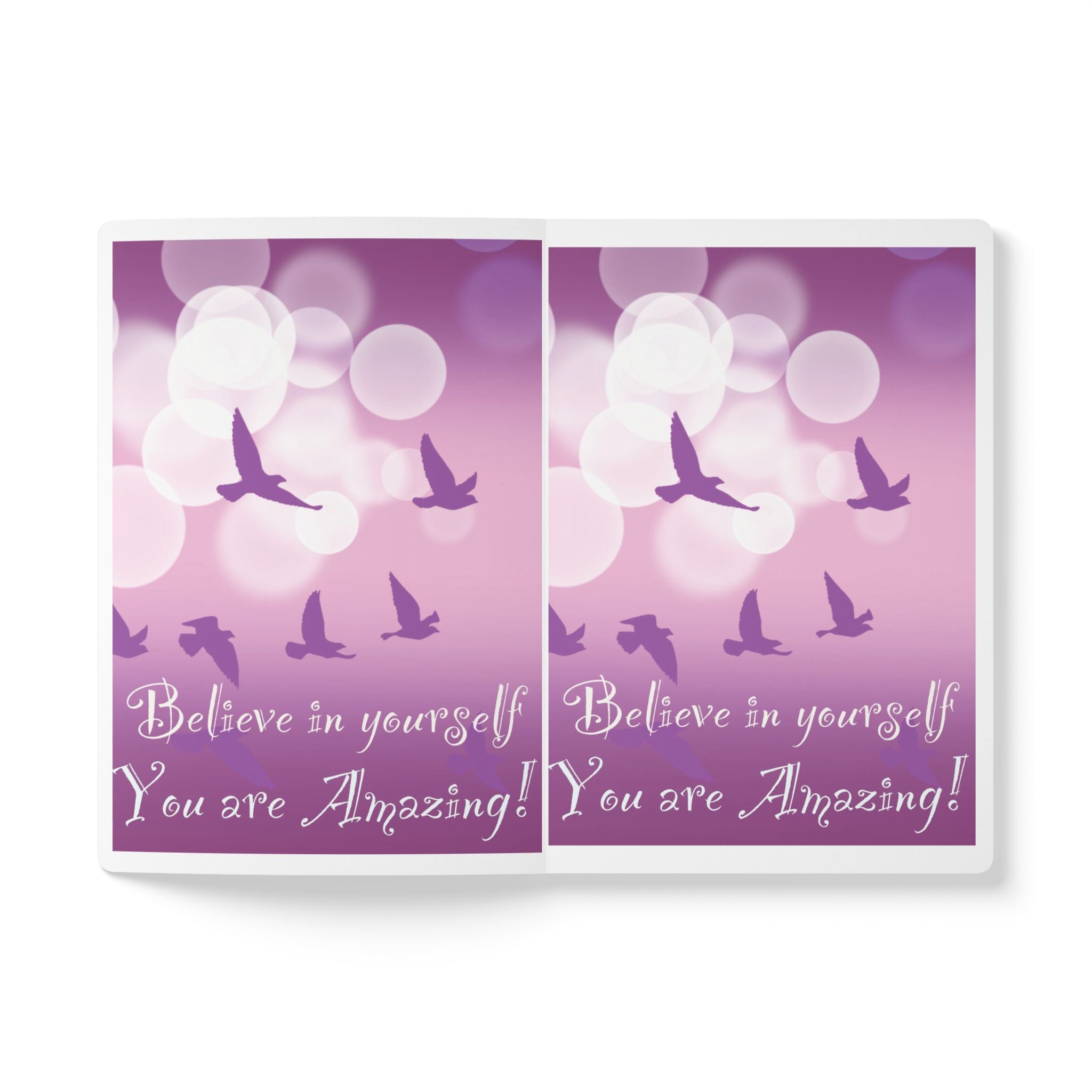 Inspirational Softcover Journal — "Believe in Yourself, You Are Amazing" (Purple Birds)
