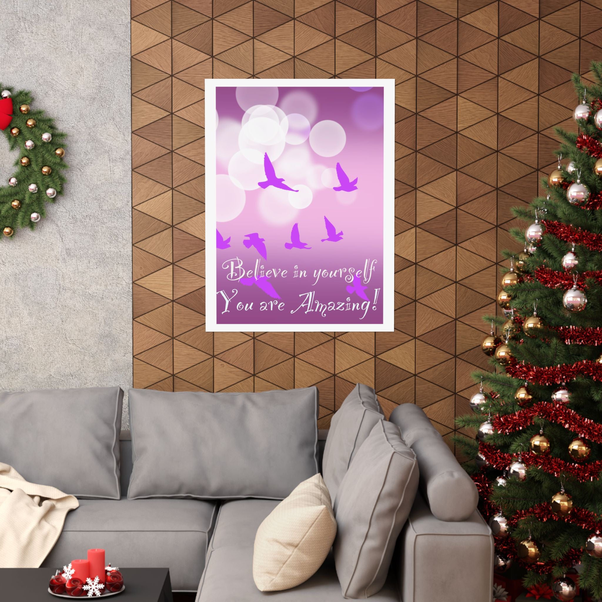 Believe in Yourself Inspirational Poster — Pink Birds Motivational Wall Art