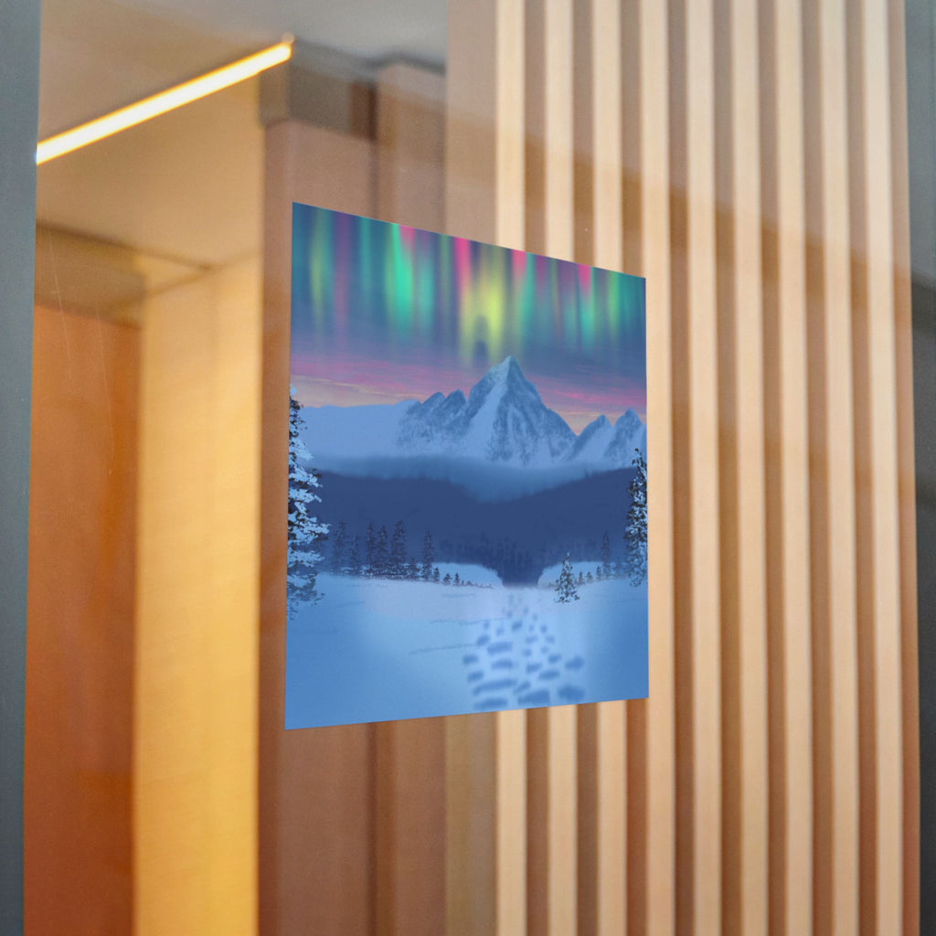 Aurora Mountain Die-Cut Sticker — Winter Snowscape Sticker