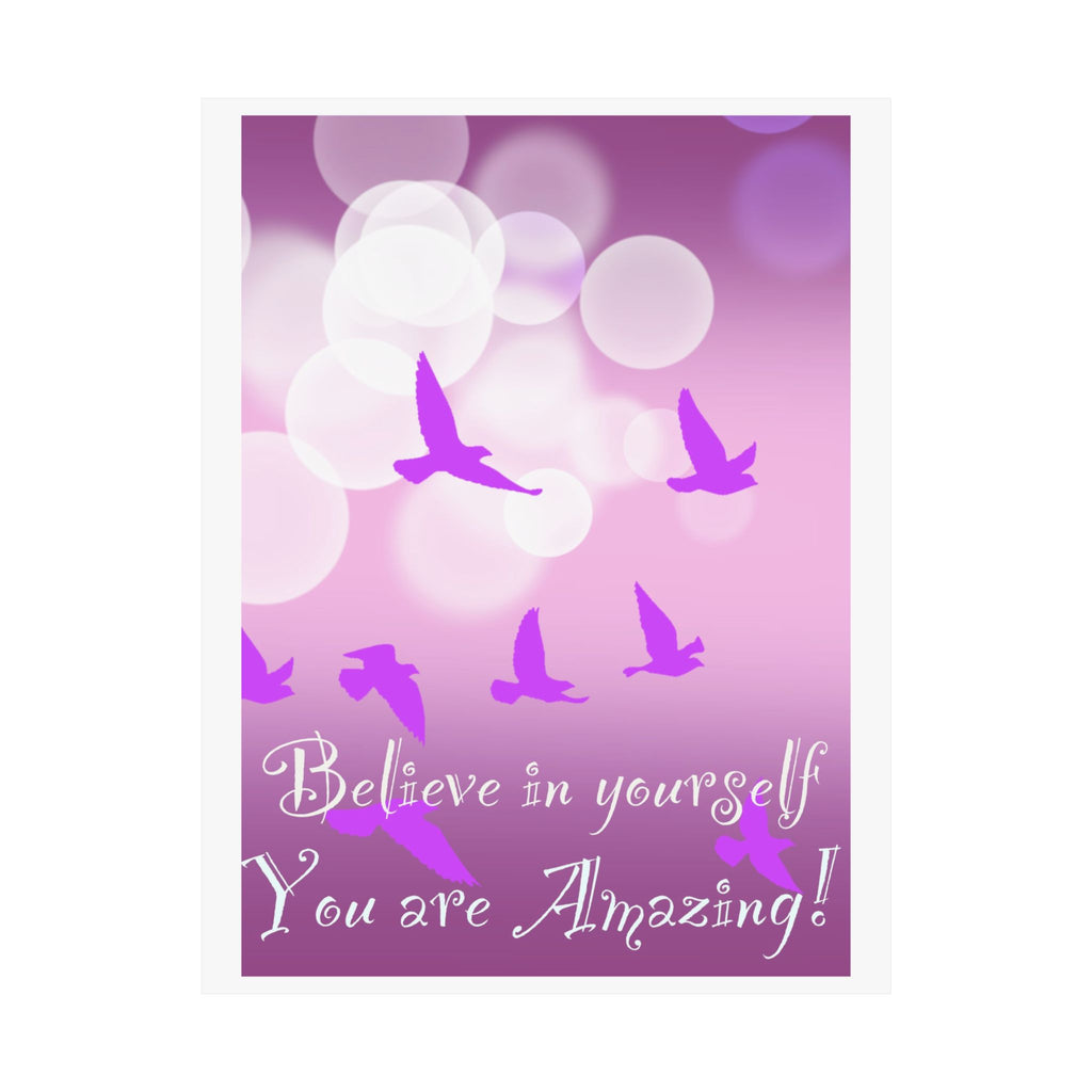 Believe in Yourself Inspirational Poster — Pink Birds Motivational Wall Art