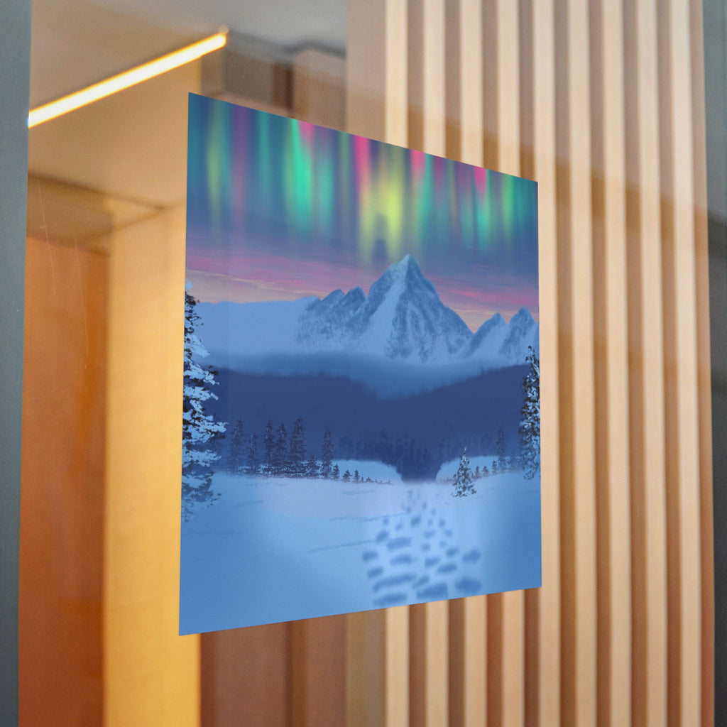 Aurora Mountain Die-Cut Sticker — Winter Snowscape Sticker