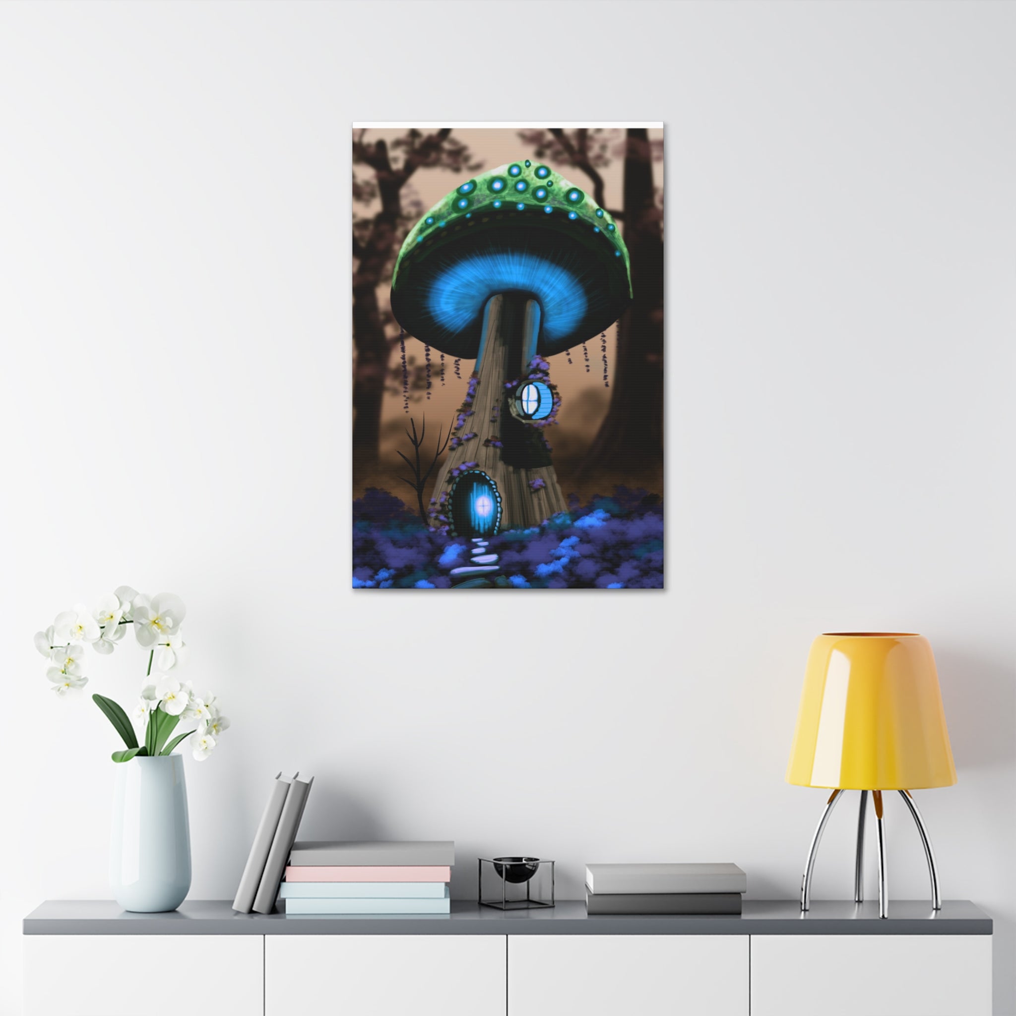 Mushroom House Canvas Print — Fantasy Woodland Wall Art