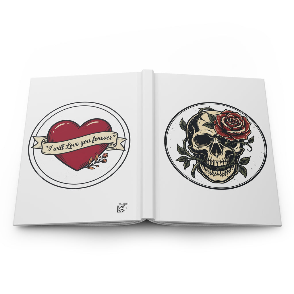 Hardcover Journal — Gothic Skull & Rose / 'I Will Love You Forever' Heart Notebook