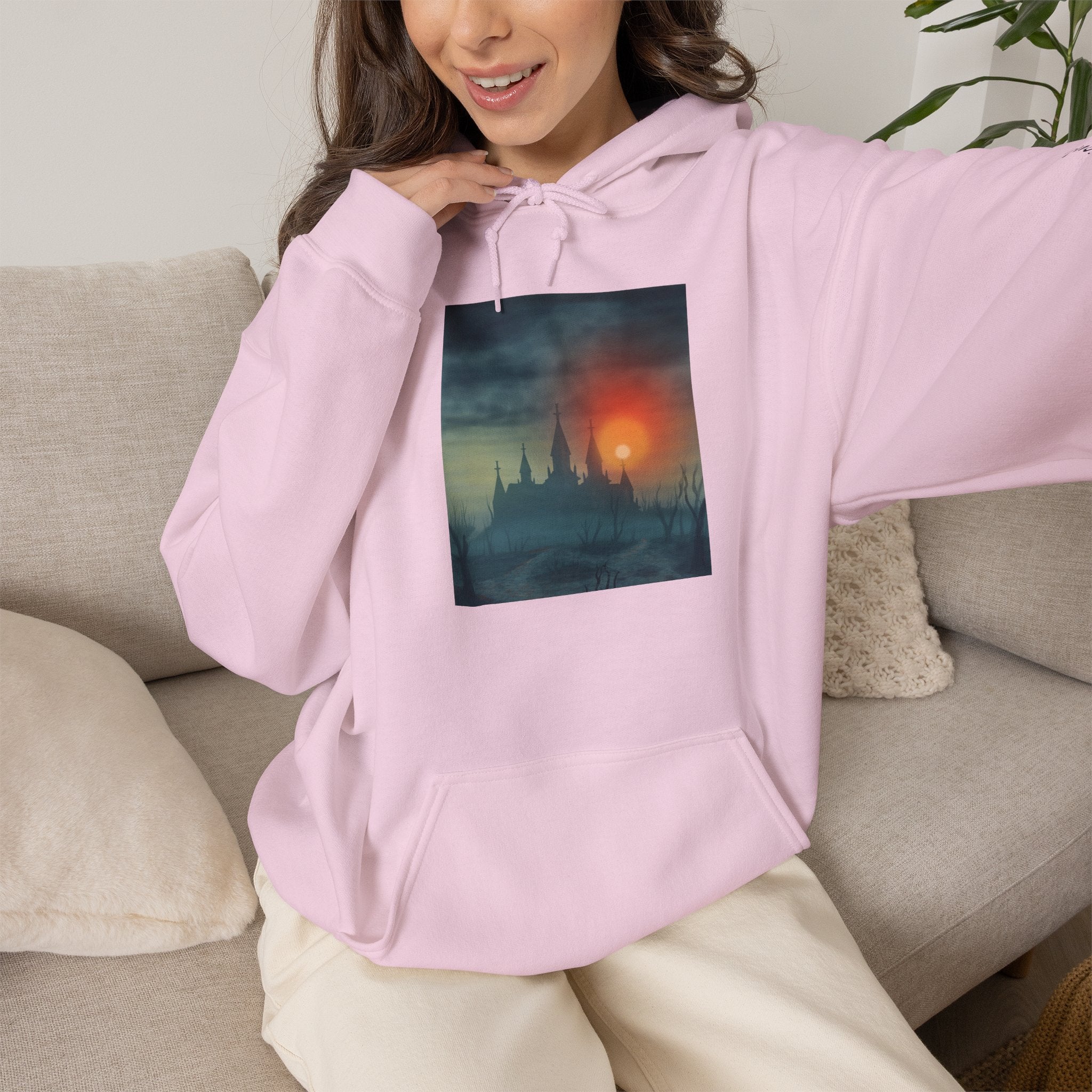 Sunset Castle Hoodie — Atmospheric Fantasy Landscape Sweatshirt