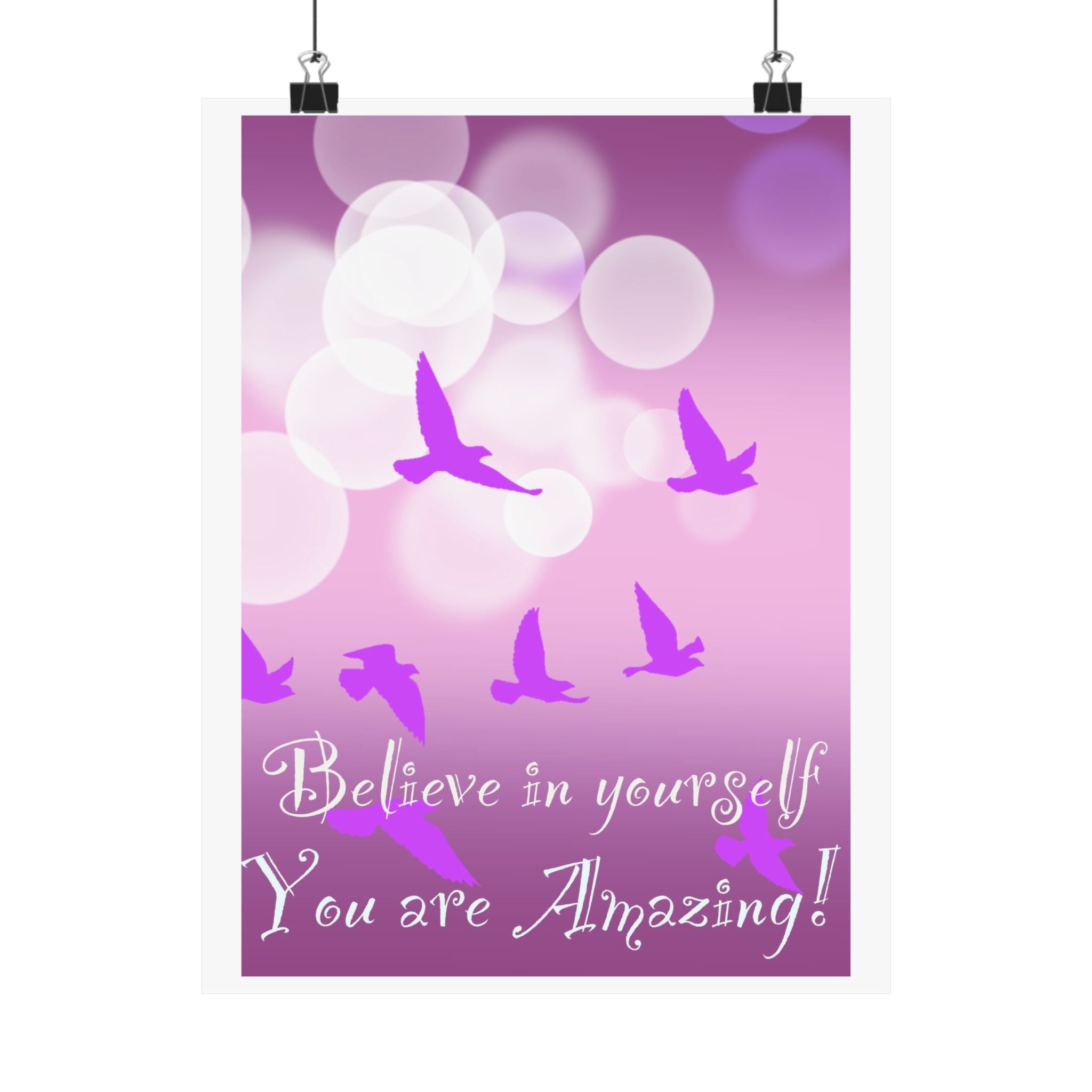 Believe in Yourself Inspirational Poster — Pink Birds Motivational Wall Art