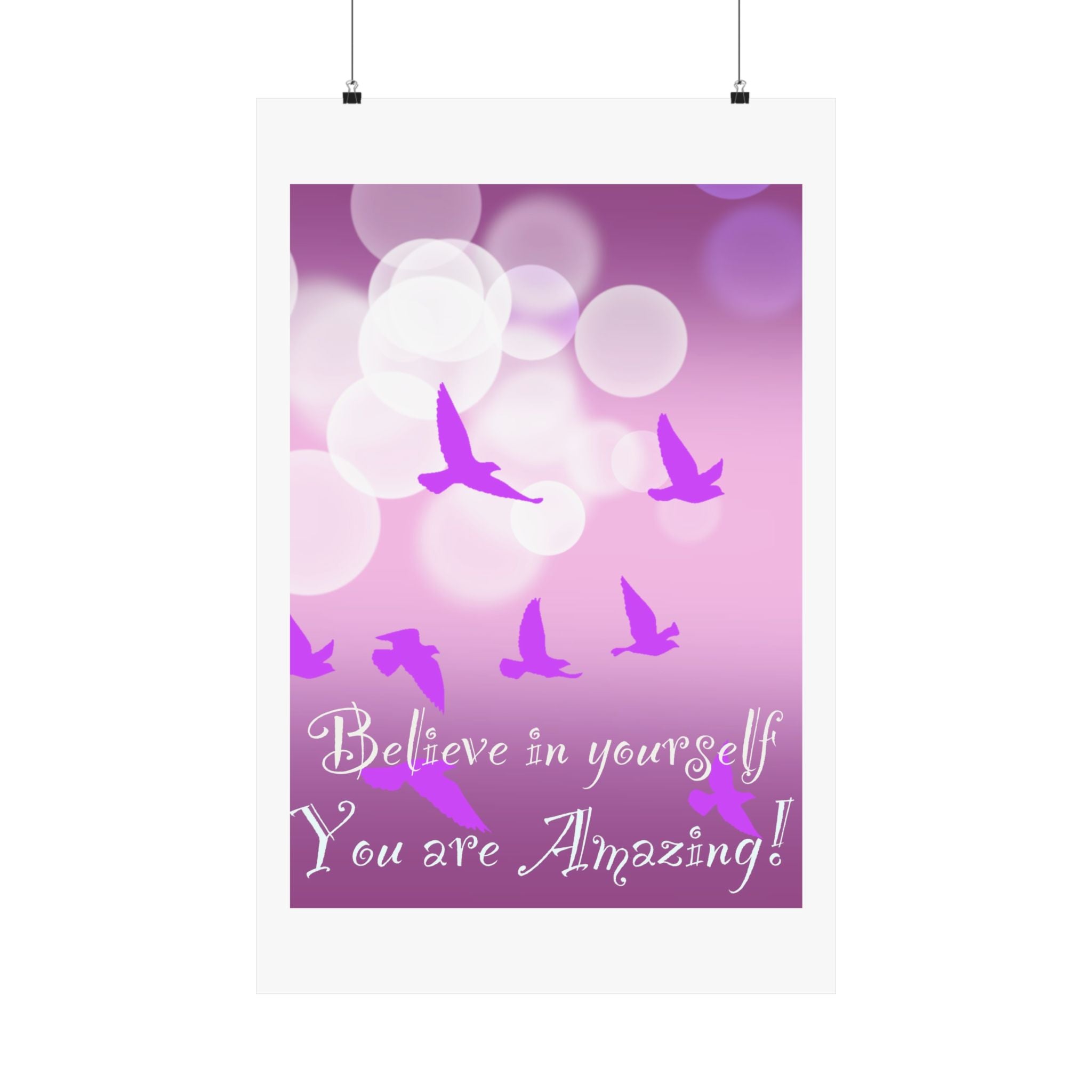 Believe in Yourself Inspirational Poster — Pink Birds Motivational Wall Art