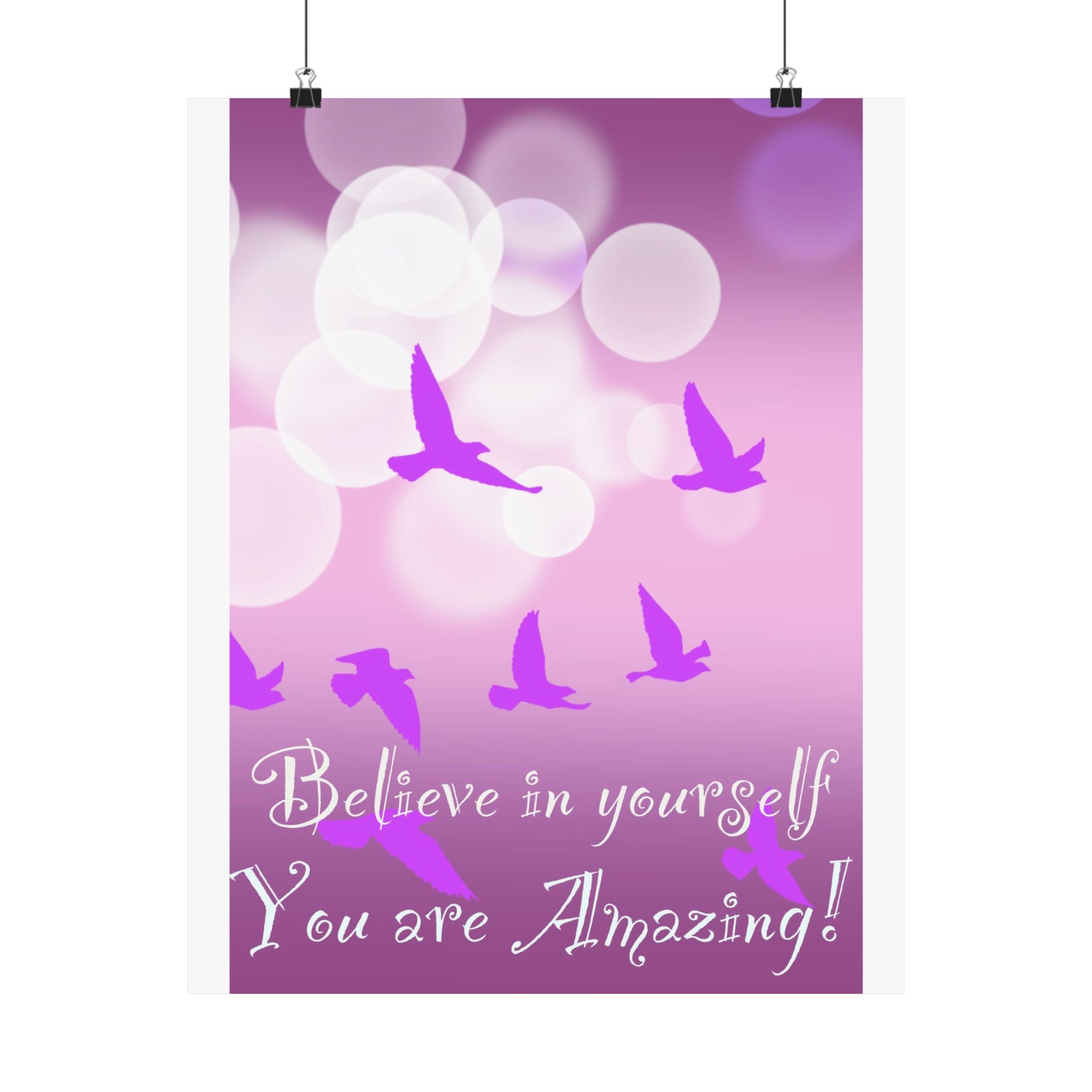 Believe in Yourself Inspirational Poster — Pink Birds Motivational Wall Art