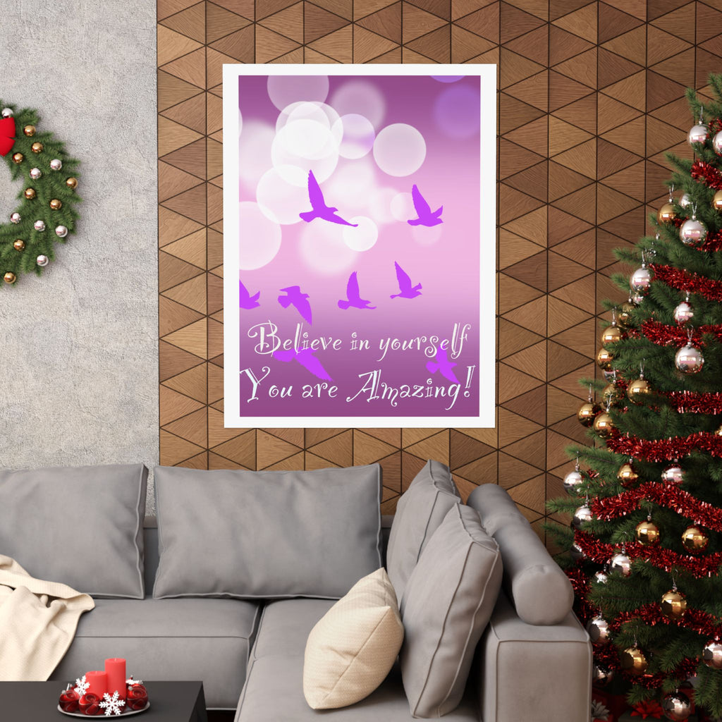 Believe in Yourself Inspirational Poster — Pink Birds Motivational Wall Art