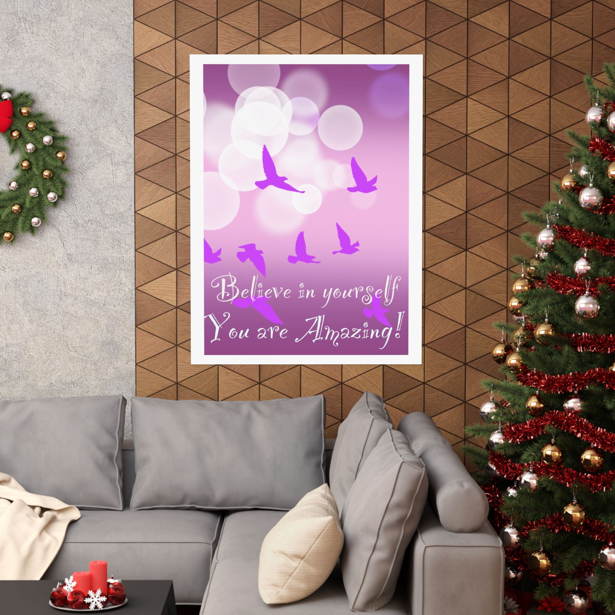 Believe in Yourself Inspirational Poster — Pink Birds Motivational Wall Art