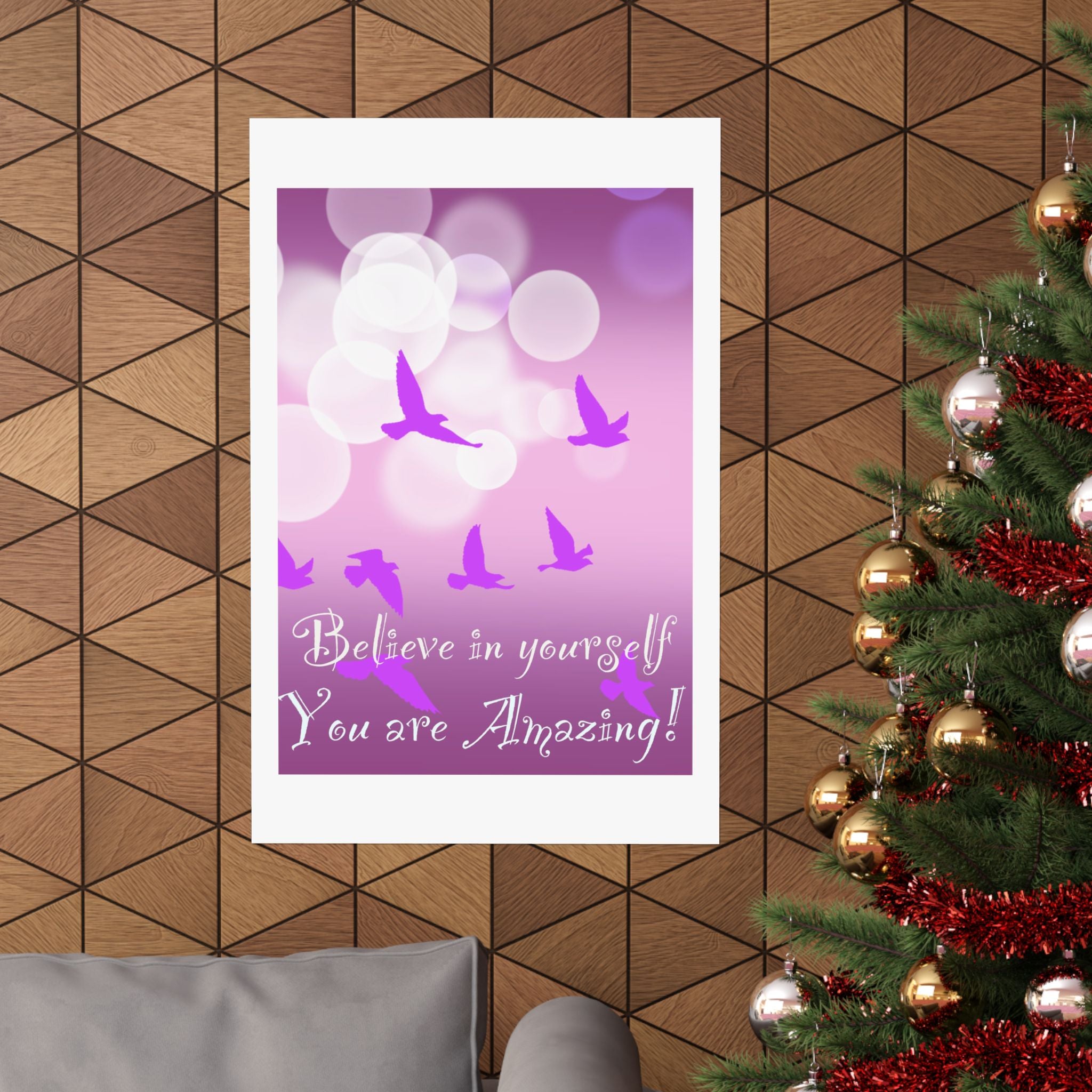 Believe in Yourself Inspirational Poster — Pink Birds Motivational Wall Art