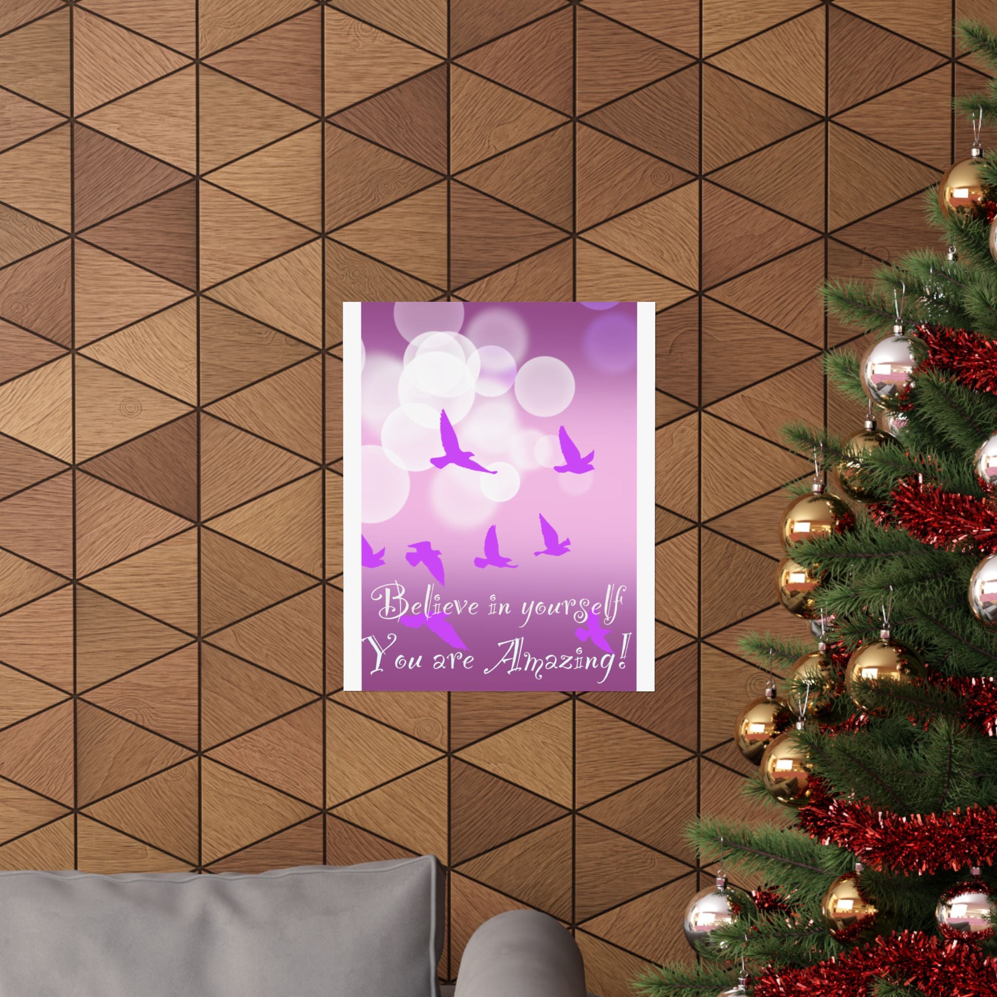 Believe in Yourself Inspirational Poster — Pink Birds Motivational Wall Art