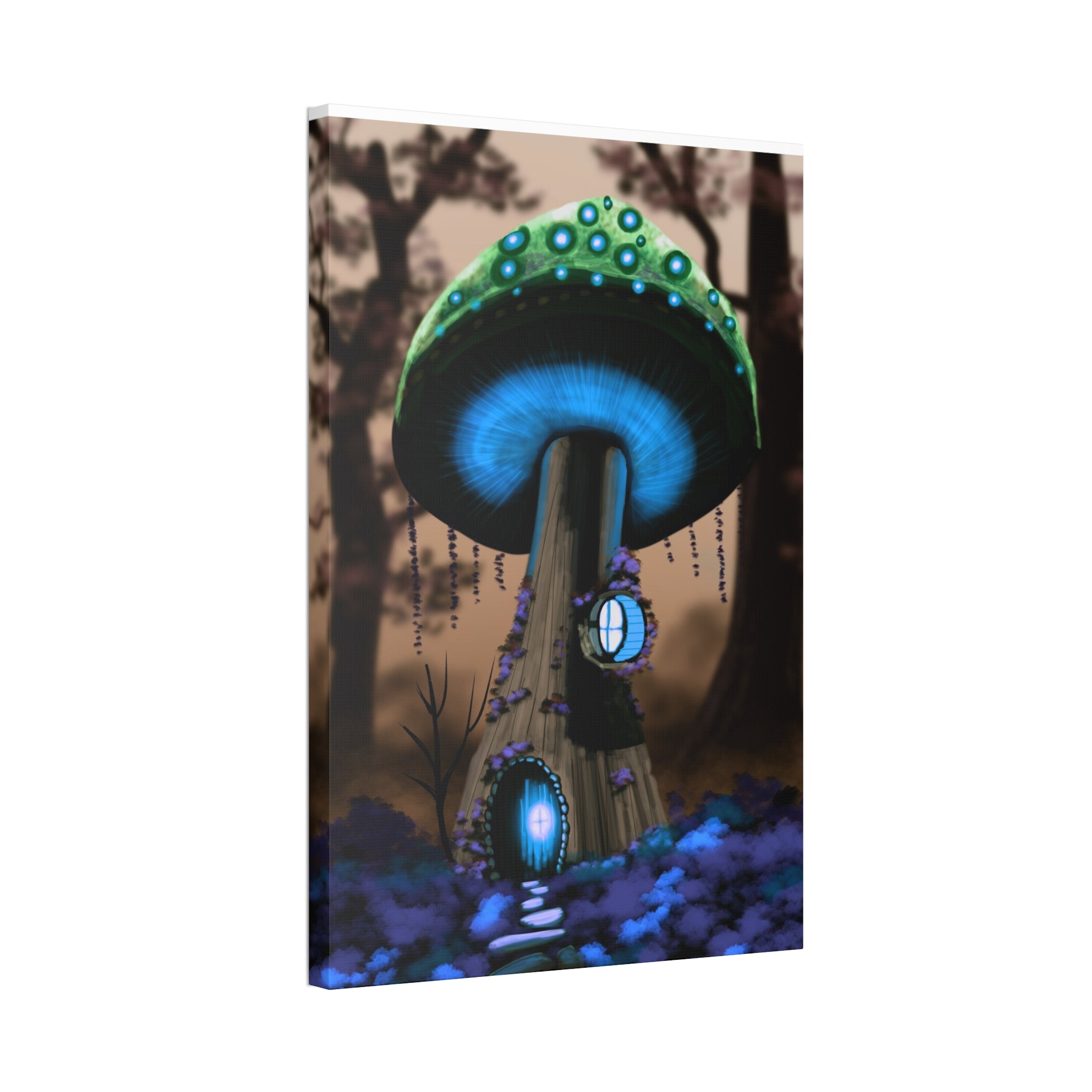 Mushroom House Canvas Print — Fantasy Woodland Wall Art
