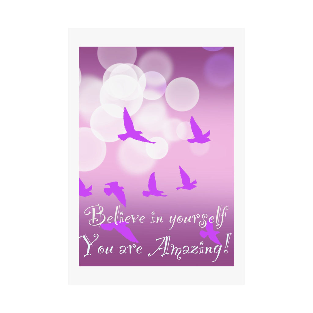 Believe in Yourself Inspirational Poster — Pink Birds Motivational Wall Art
