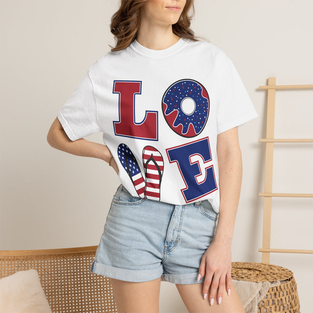 Patriotic "LOVE" T-Shirt — American Flag Fourth of July Tee