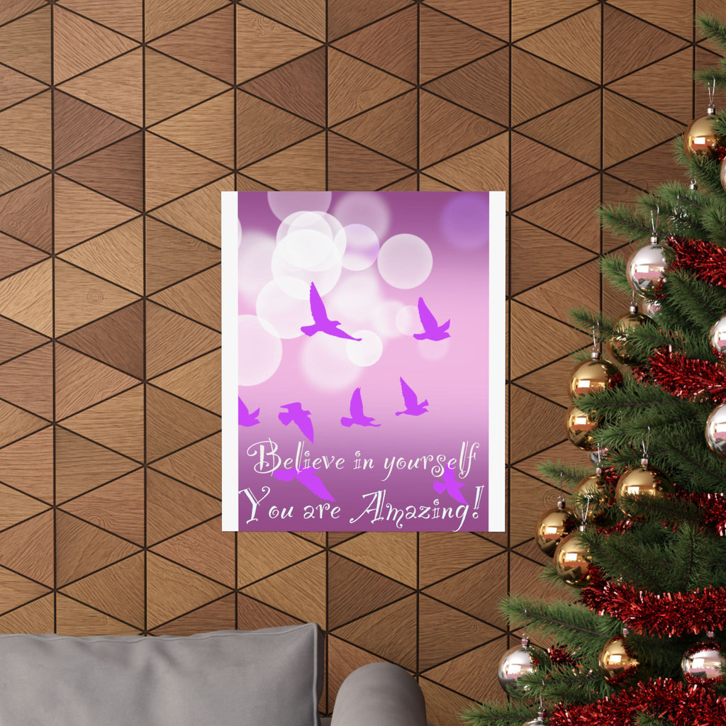 Believe in Yourself Inspirational Poster — Pink Birds Motivational Wall Art