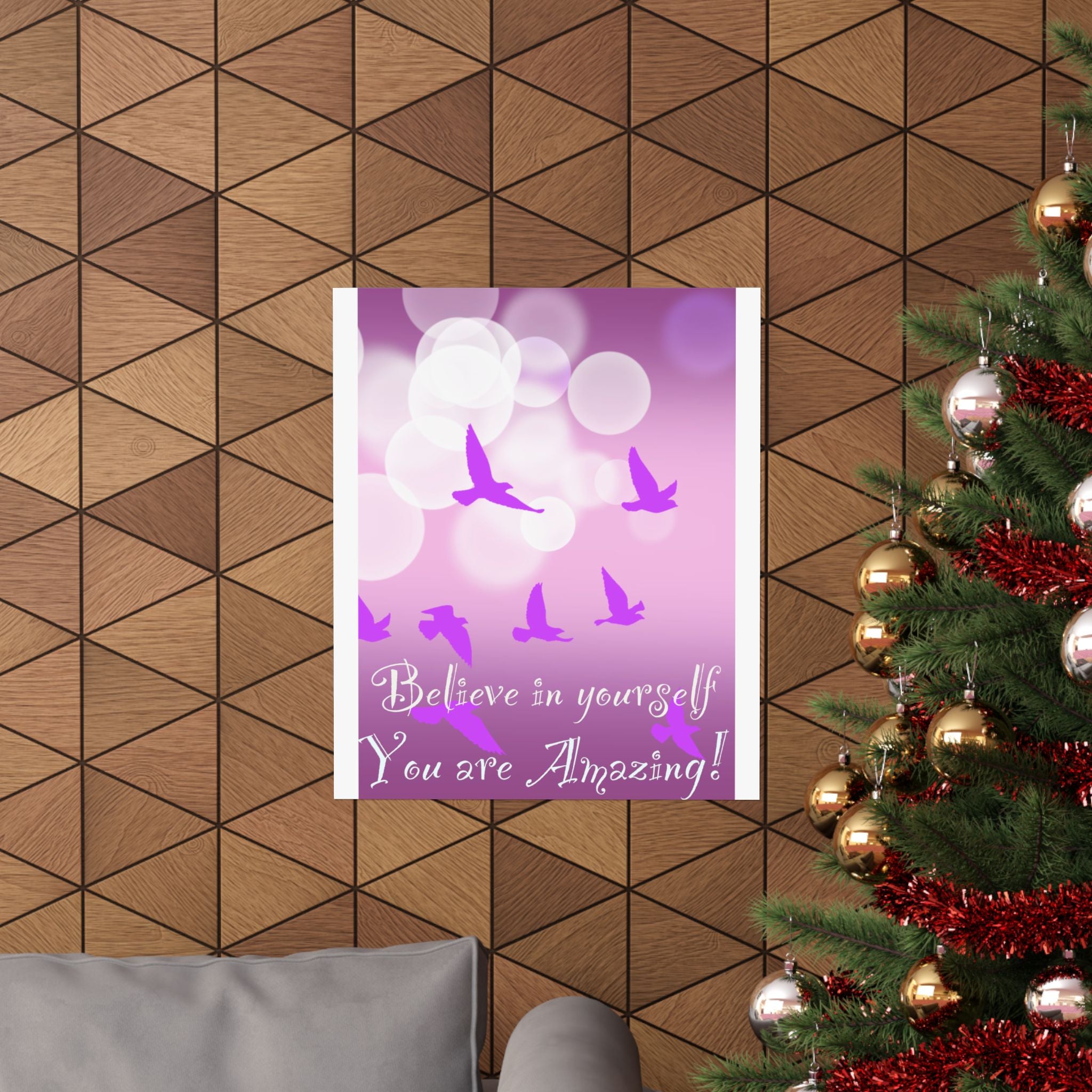 Believe in Yourself Inspirational Poster — Pink Birds Motivational Wall Art