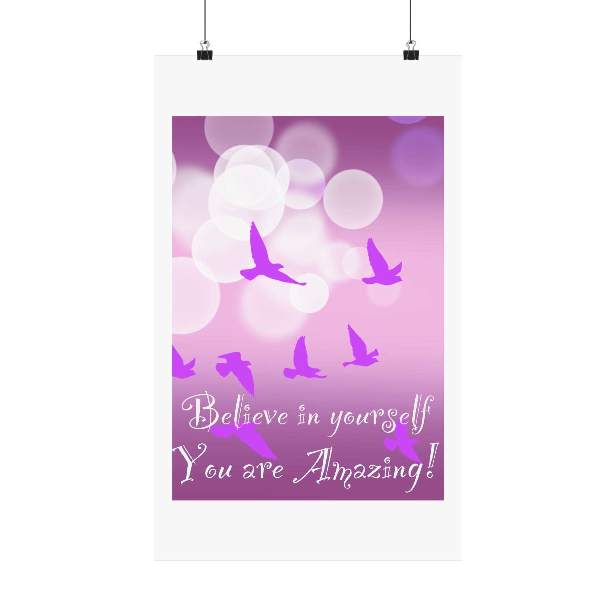 Believe in Yourself Inspirational Poster — Pink Birds Motivational Wall Art