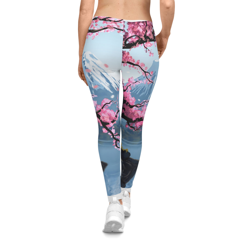 Cherry Blossom Mountains Leggings — Scenic Sakura All-Over Print