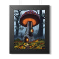 Mushroom Cottage Framed Poster — Whimsical Forest Fantasy Wall Art
