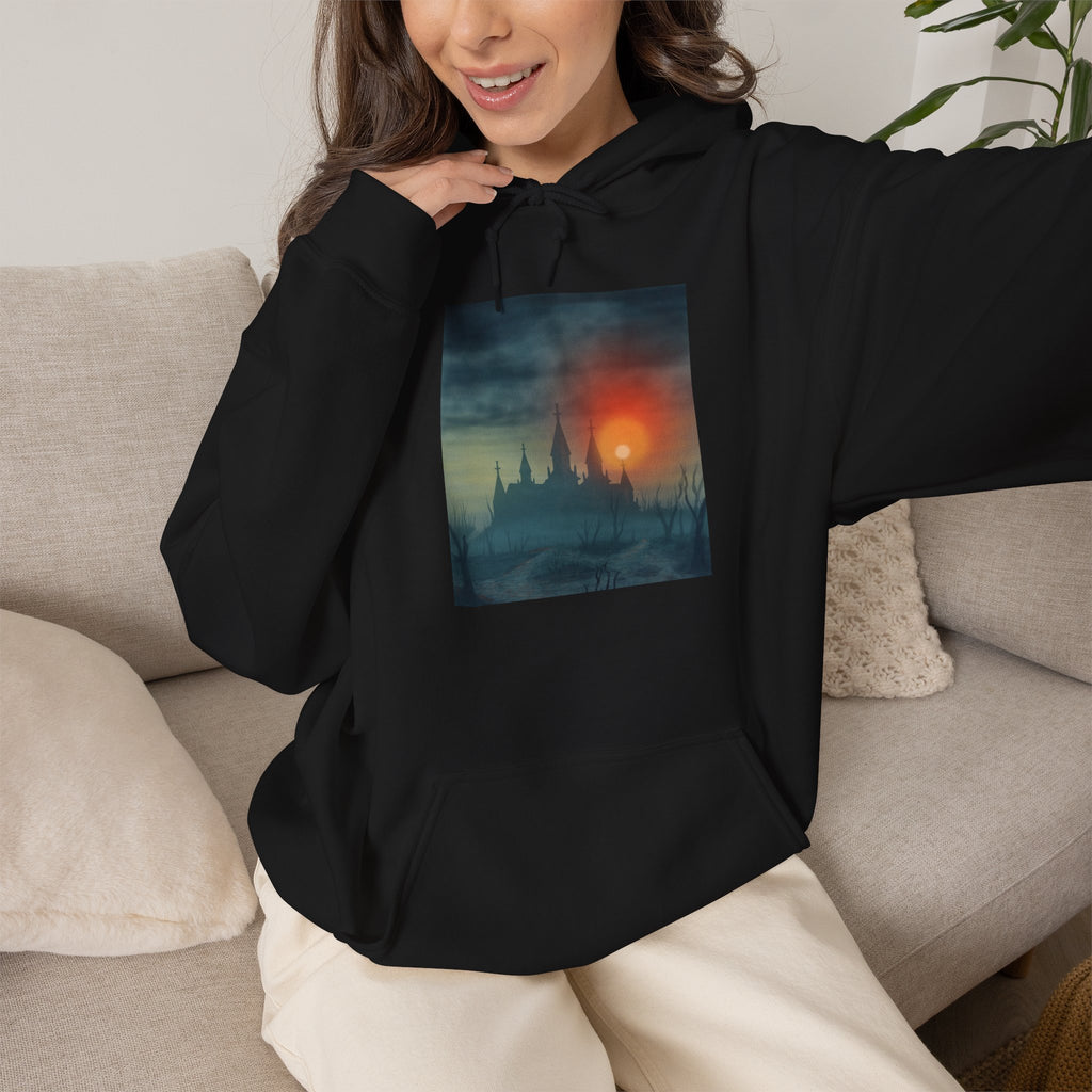 Sunset Castle Hoodie — Atmospheric Fantasy Landscape Sweatshirt