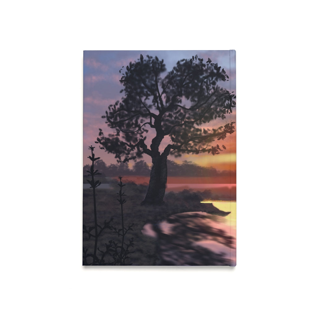 Sunset Lakeside Hardcover Journal — Tranquil Tree & Flying Birds A5 Notebook