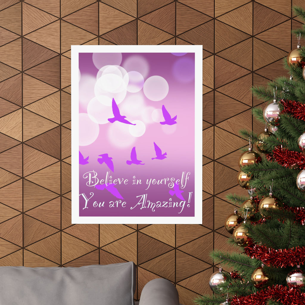 Believe in Yourself Inspirational Poster — Pink Birds Motivational Wall Art