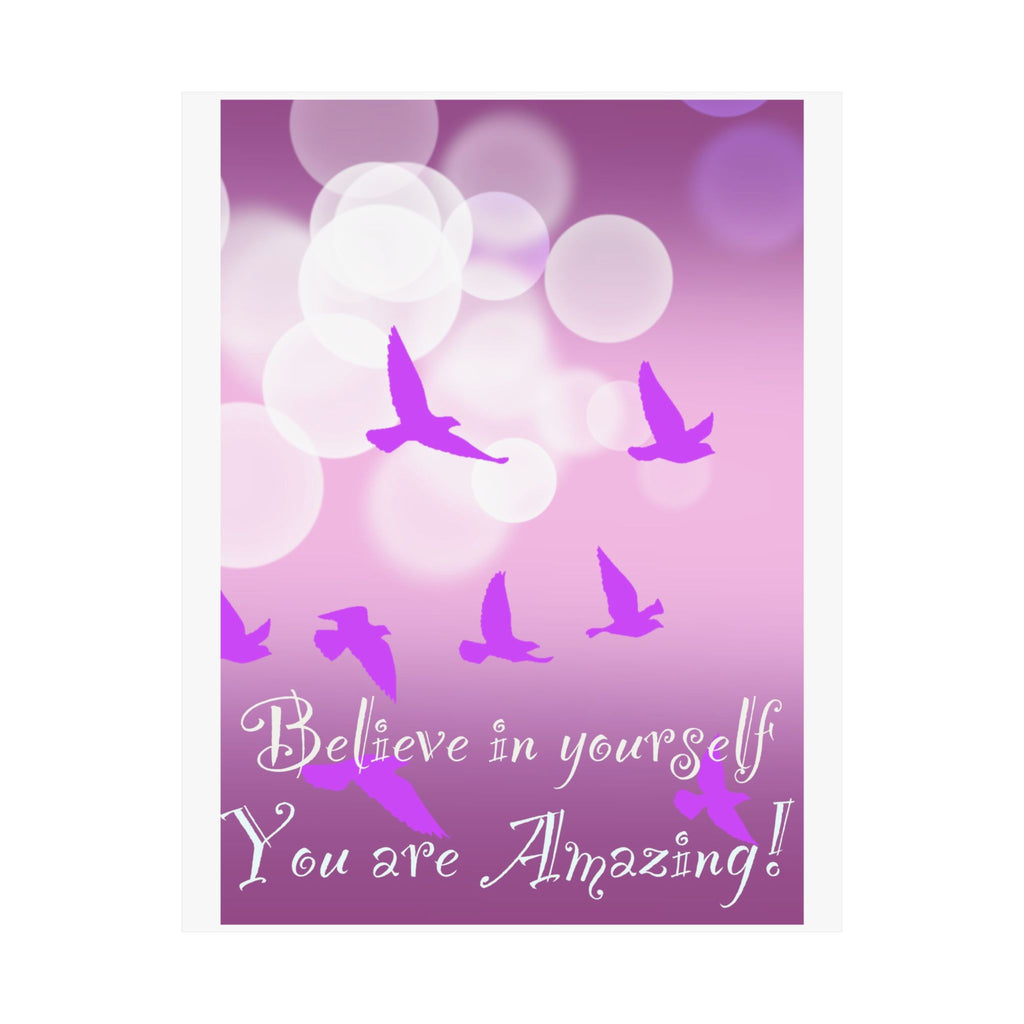 Believe in Yourself Inspirational Poster — Pink Birds Motivational Wall Art