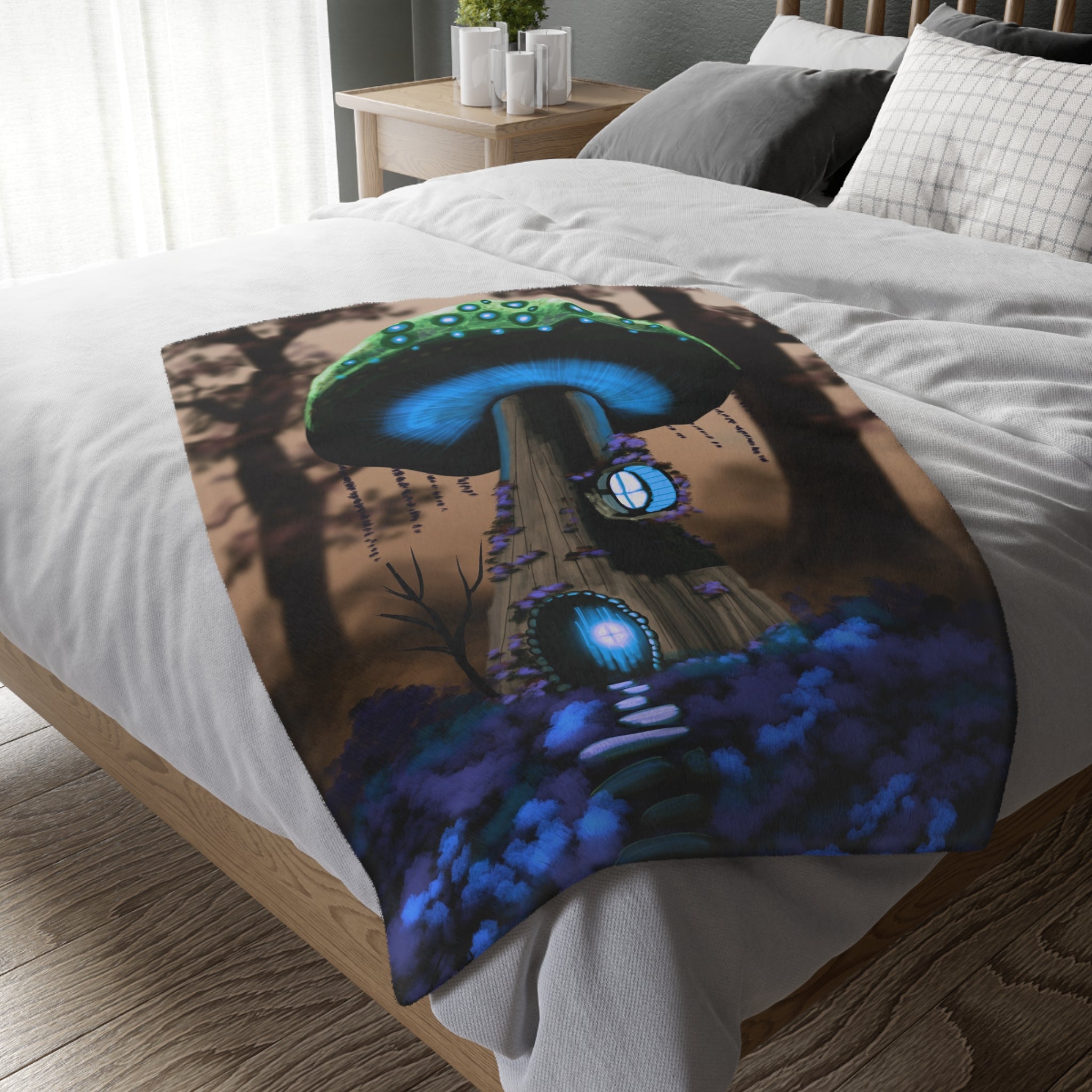 Mystical Mushroom House Blanket — Cozy Two-Sided Velveteen Throw