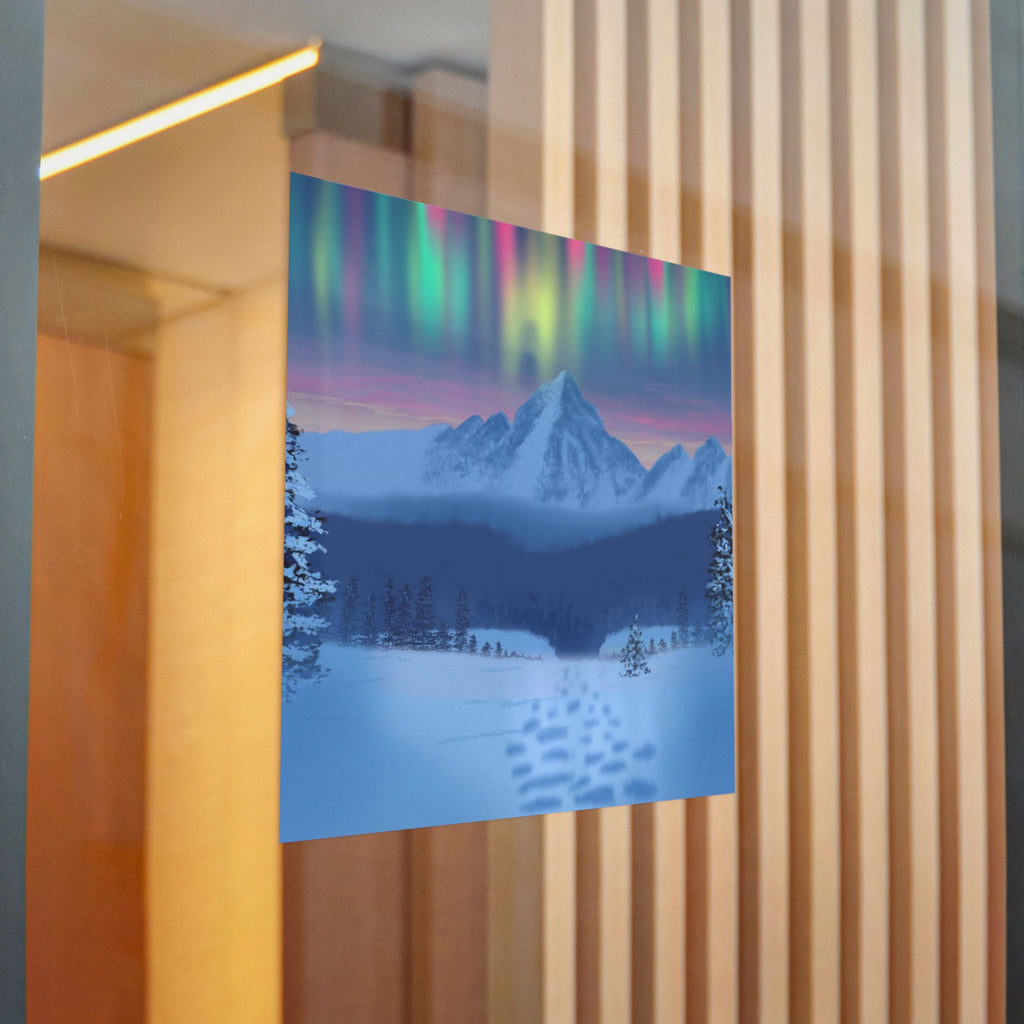 Aurora Mountain Die-Cut Sticker — Winter Snowscape Sticker