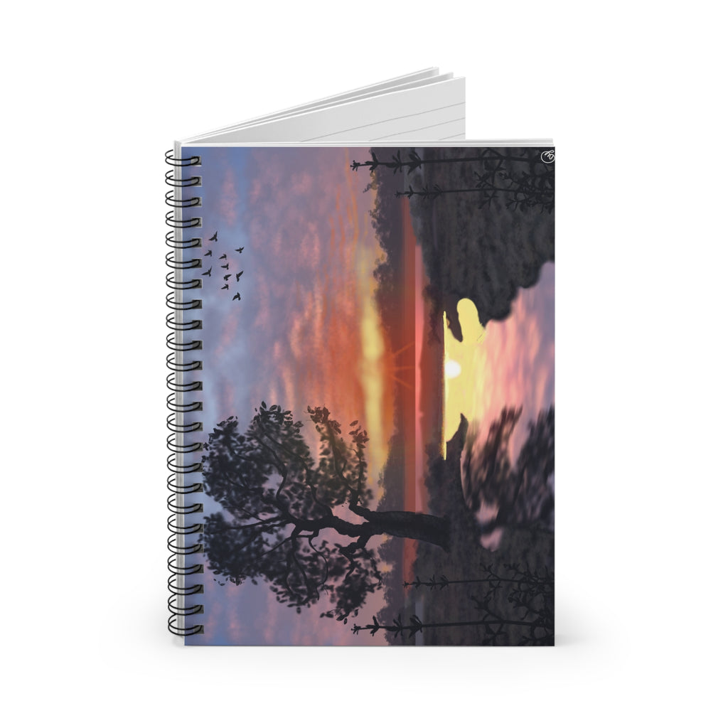 Sunset Silhouette Spiral Notebook — Tree & Birds Ruled Journal